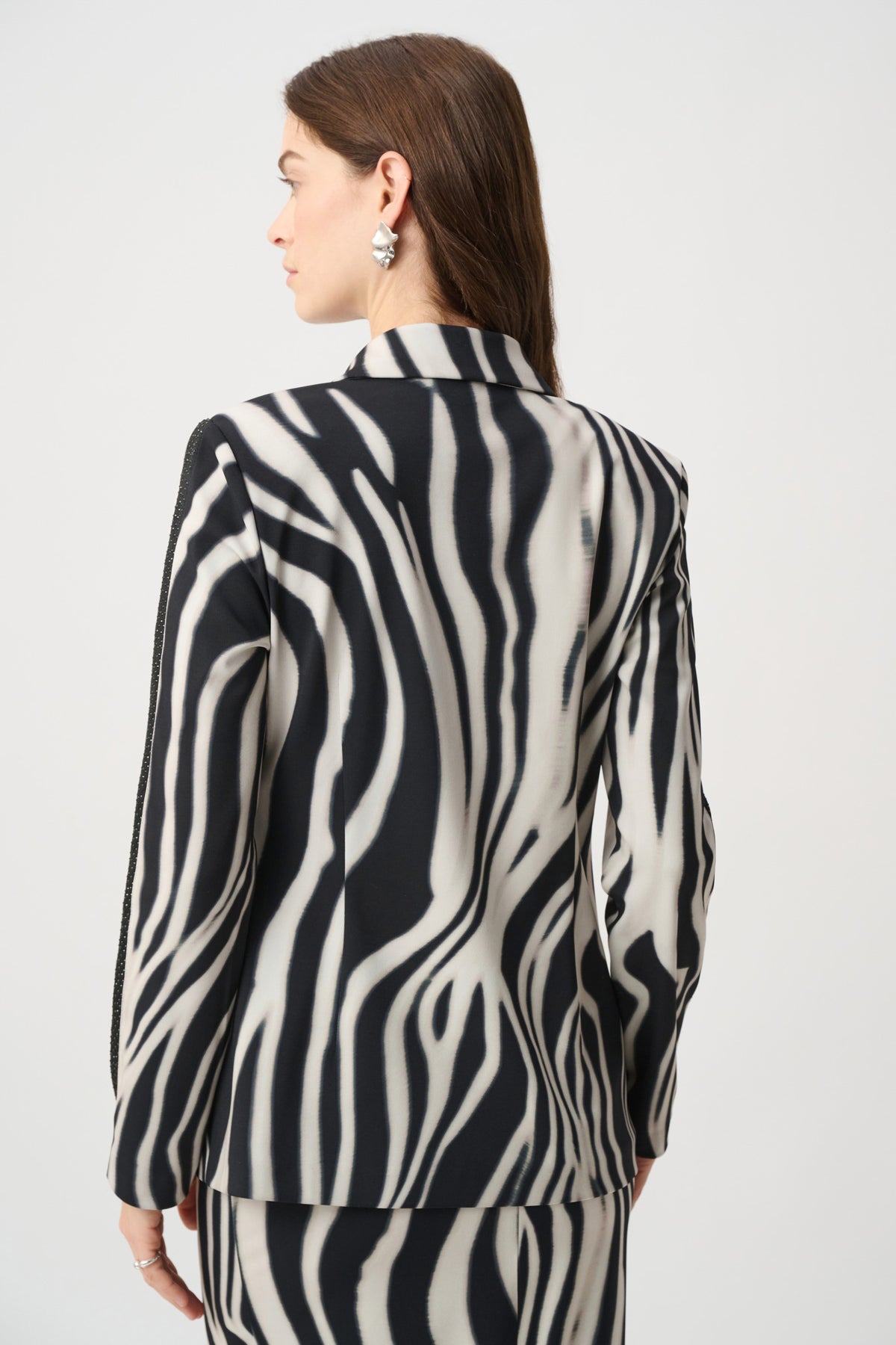 Joseph Ribkoff Black/Off White Animal Print Blazer With Rhinestone