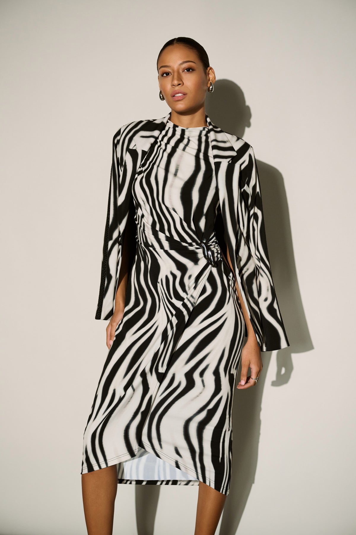 Joseph Ribkoff Black/Off White Animal Print Blazer With Rhinestone