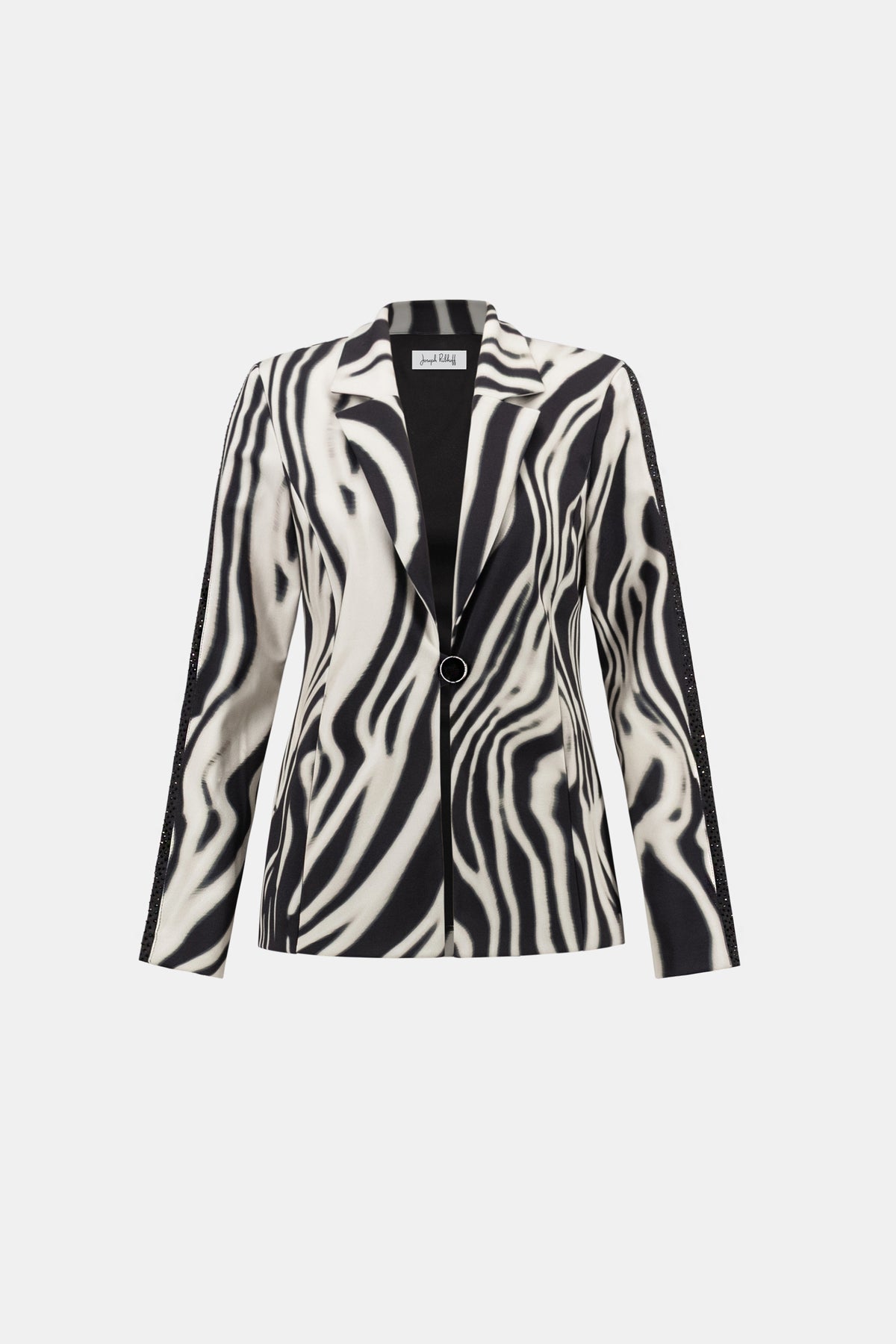 Joseph Ribkoff Black/Off White Animal Print Blazer With Rhinestone