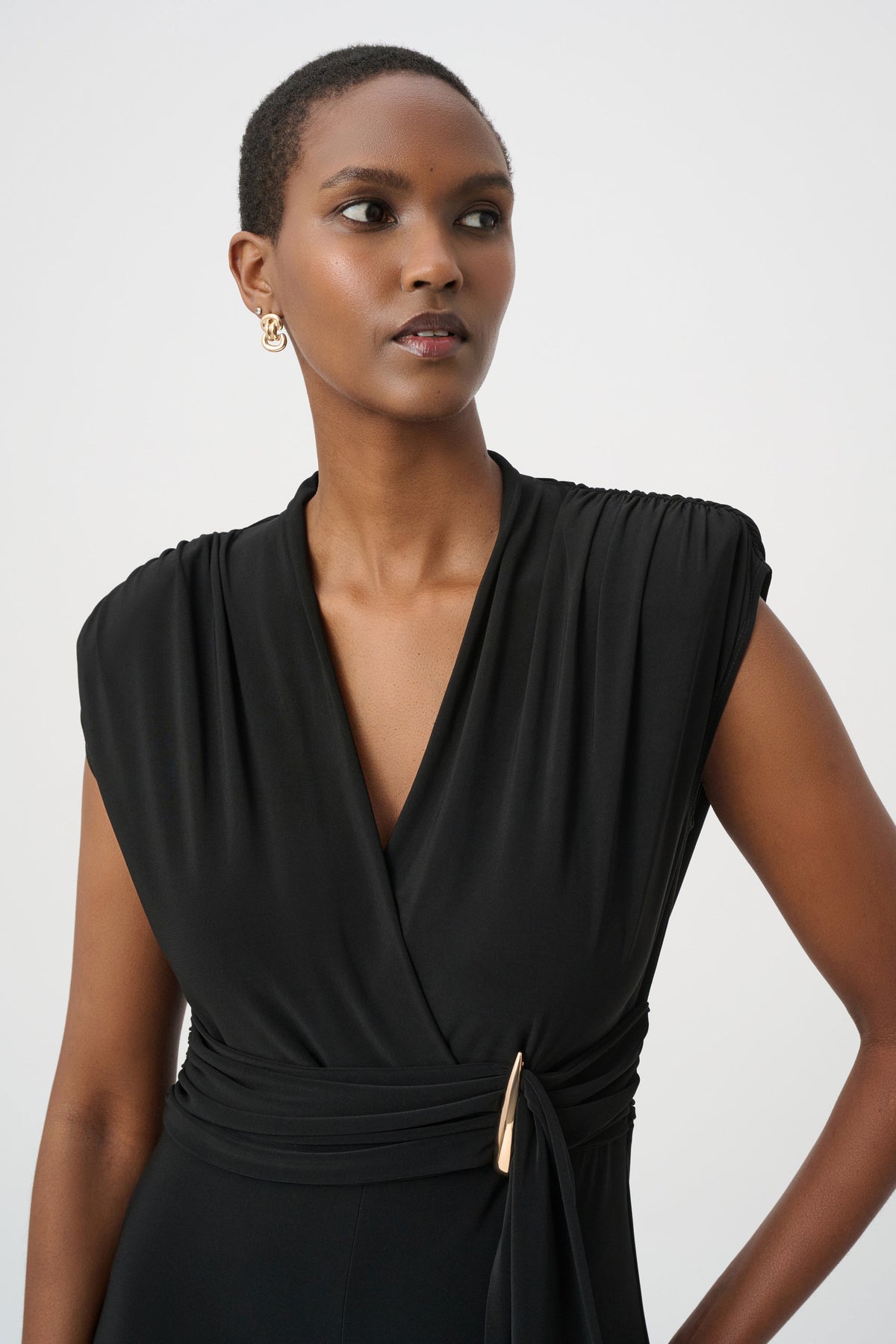 Joseph Ribkoff Black Wrap Wide Leg Jumpsuit