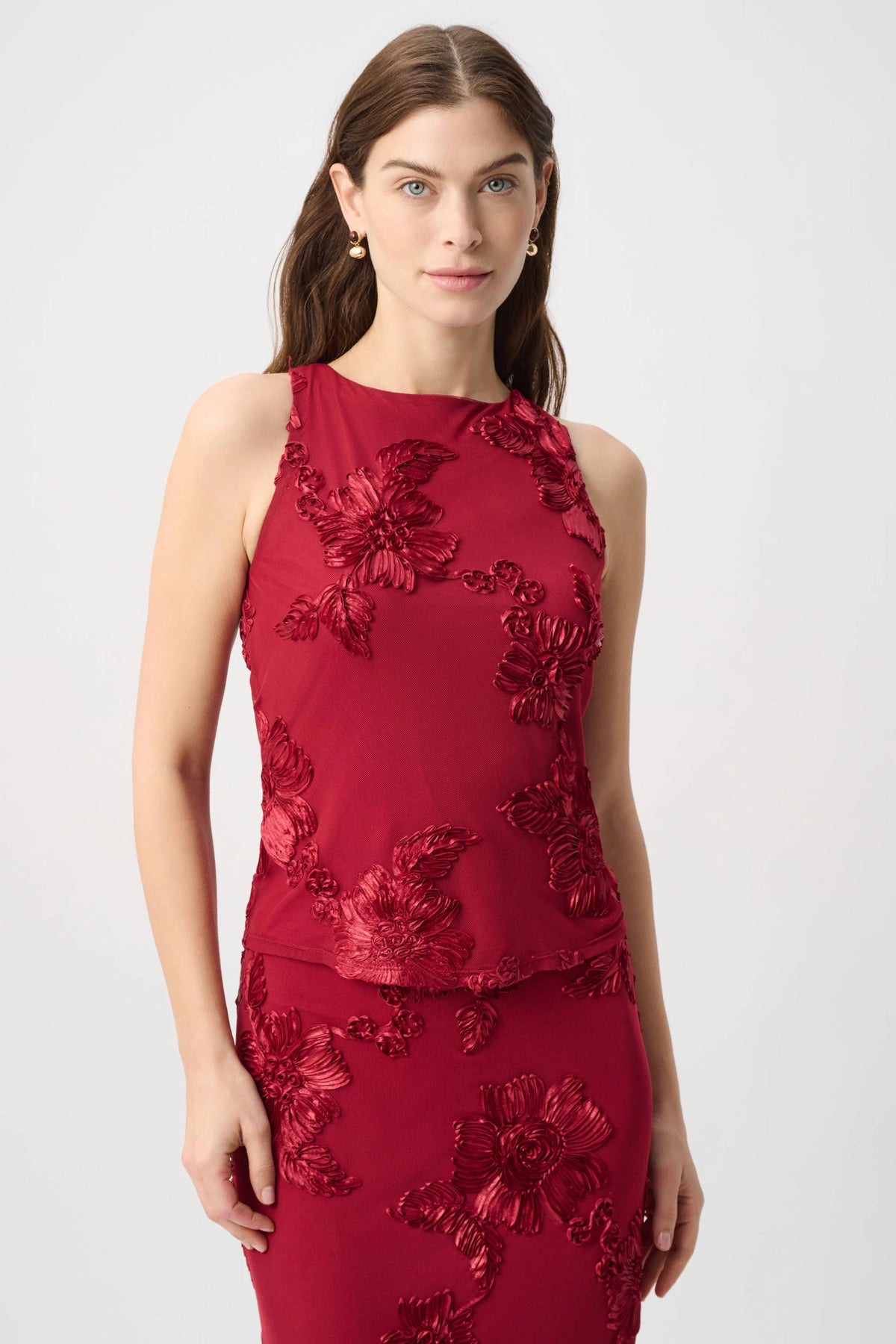 Joseph Ribkoff Deep Cherry Embellished Sleeveless Top