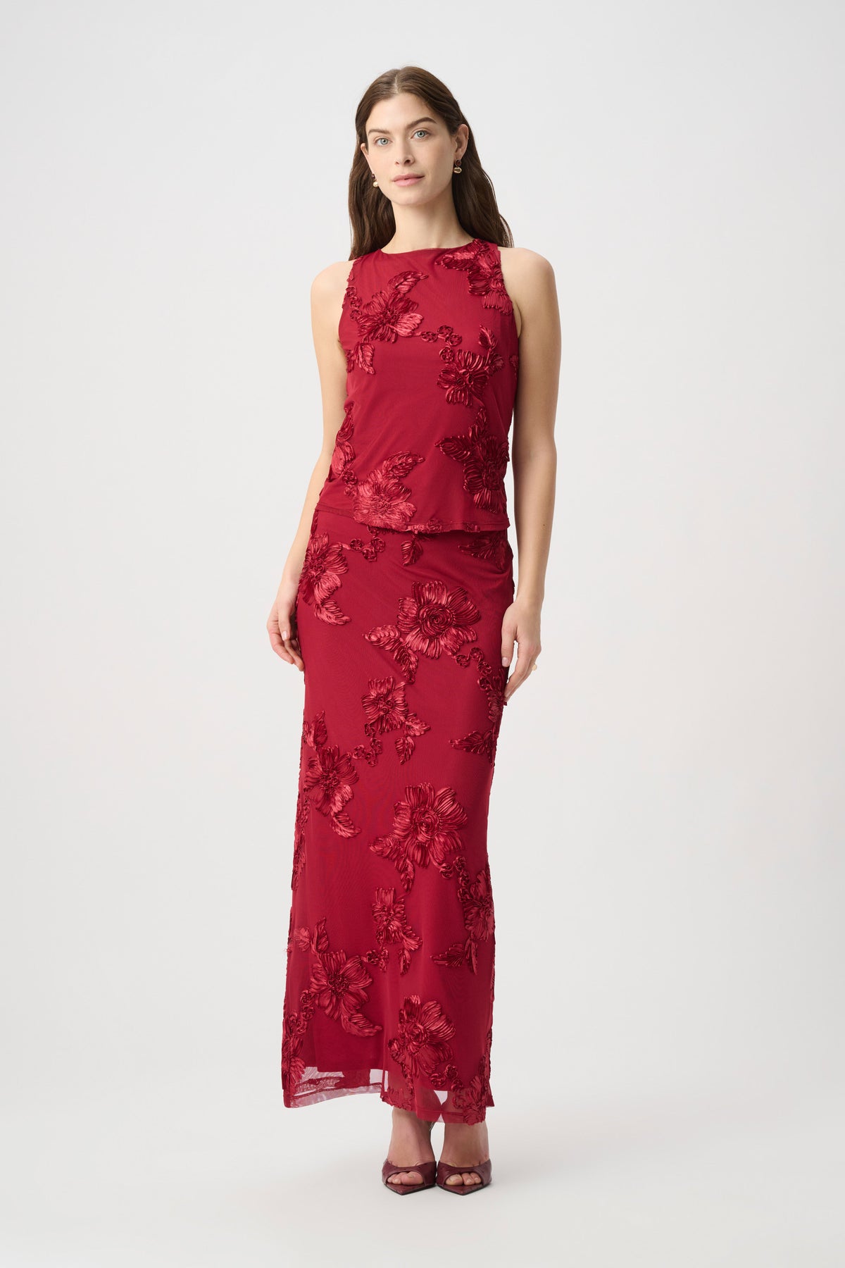 Joseph Ribkoff Deep Cherry Embellished Sleeveless Top