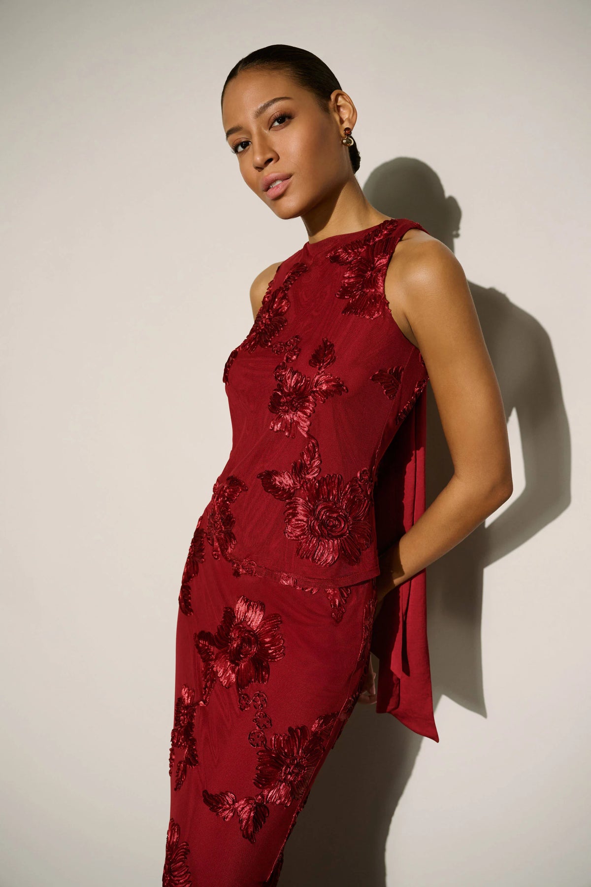 Joseph Ribkoff Deep Cherry Embellished Sleeveless Top