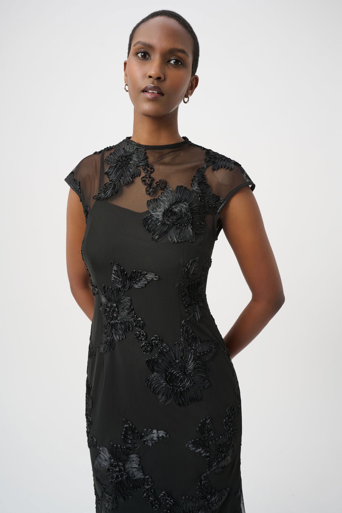Joseph Ribkoff Black Embellished Trumpet Dress