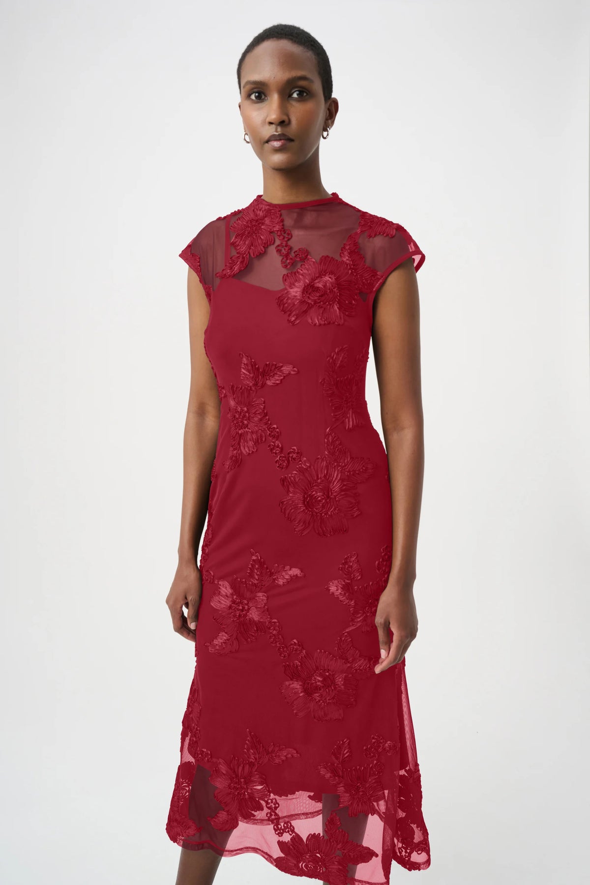 Joseph Ribkoff Deep Cherry Embellished Trumpet Dress