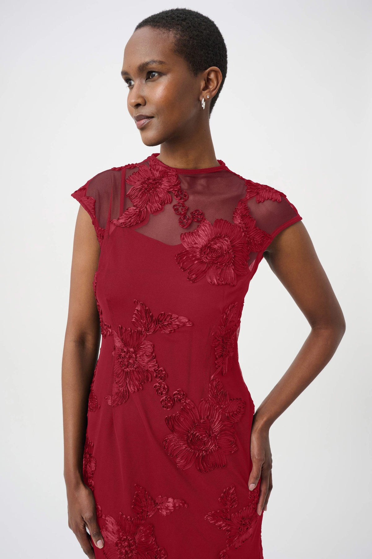 Joseph Ribkoff Deep Cherry Embellished Trumpet Dress