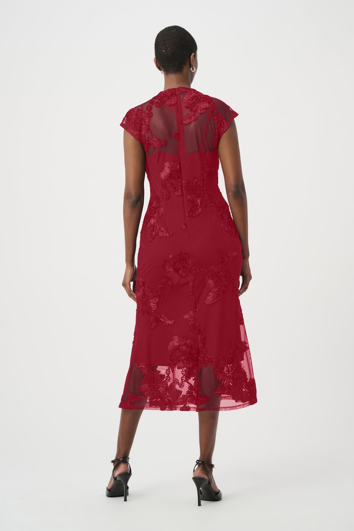 Joseph Ribkoff Deep Cherry Embellished Trumpet Dress