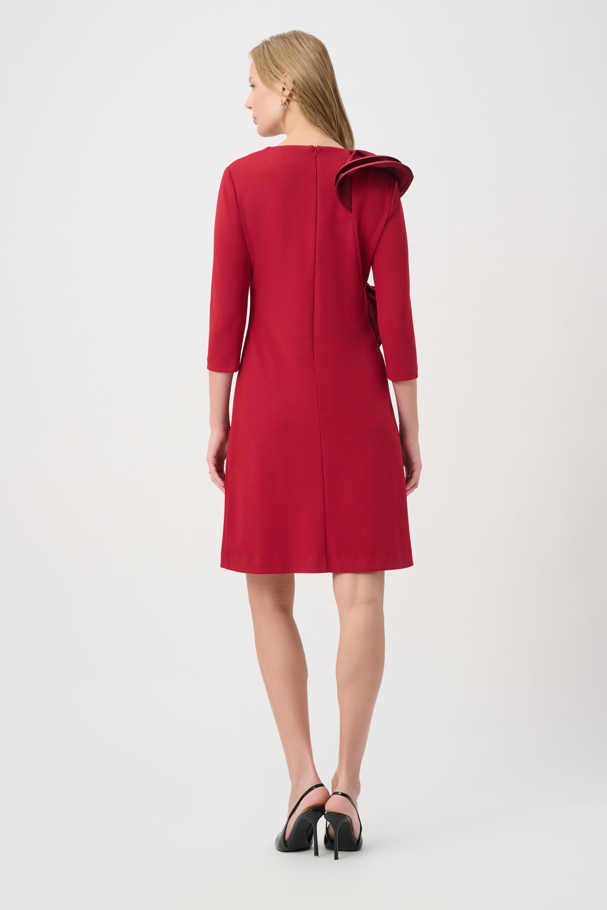 Joseph Ribkoff Deep Cherry Statement Ruffle A-Line Dress