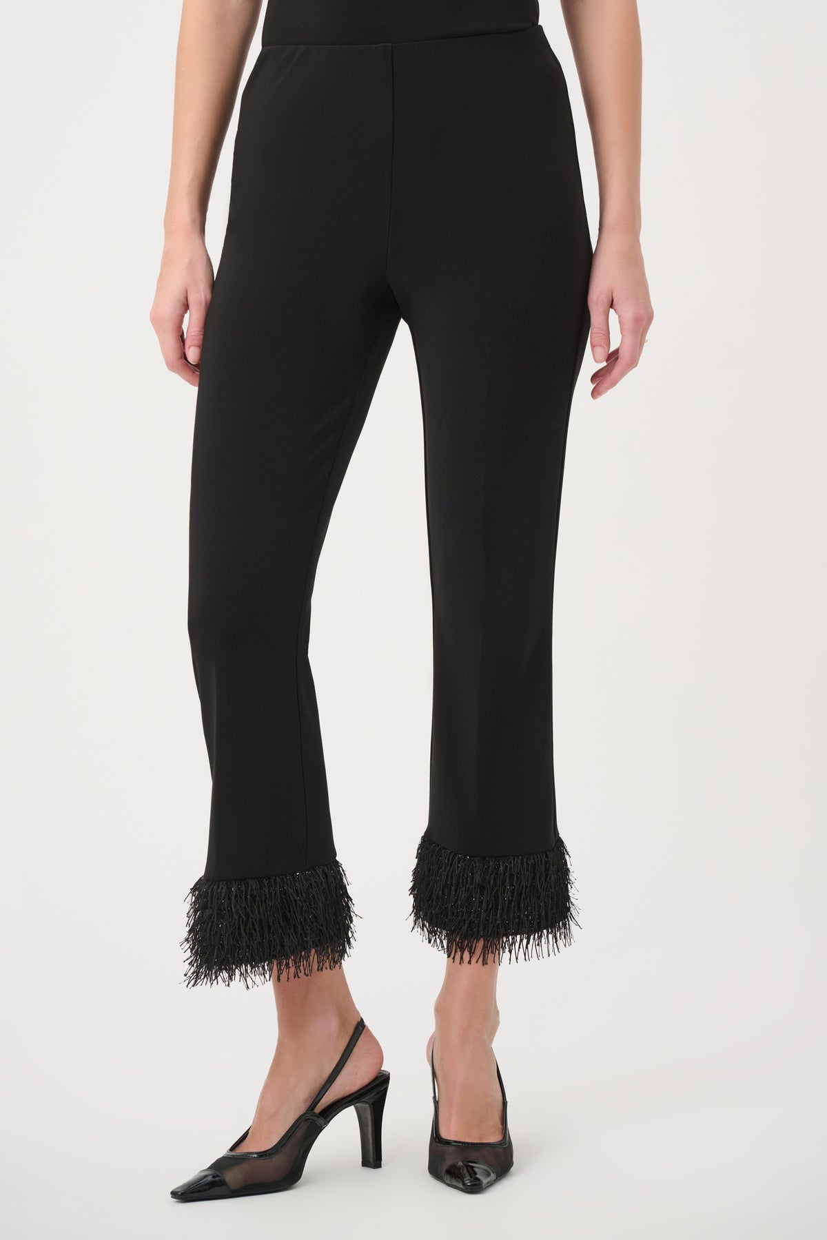 Joseph Ribkoff Black Fringed Flared Pant