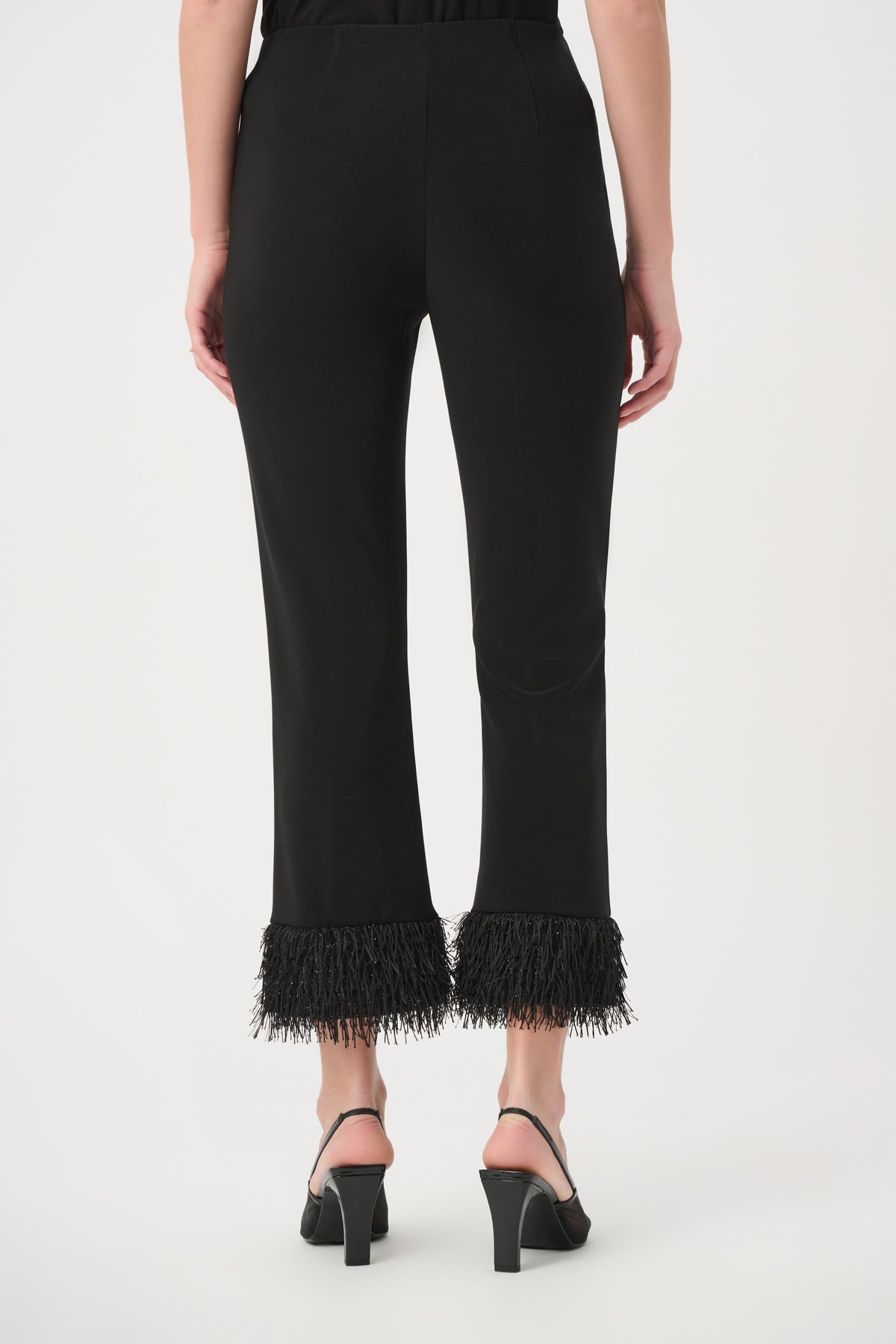 Joseph Ribkoff Black Fringed Flared Pant