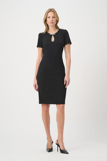 Joseph Ribkoff Black Embellished Bow Neckline Sheath Dress