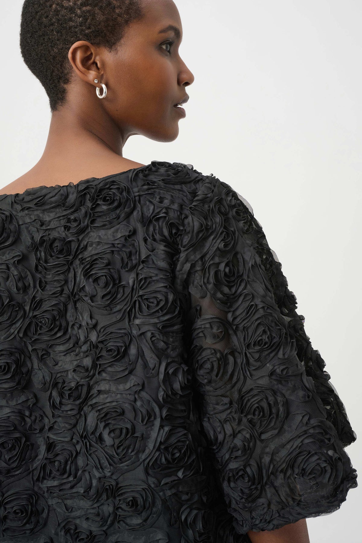 Joseph Ribkoff Black Textured Floral Boxy Top