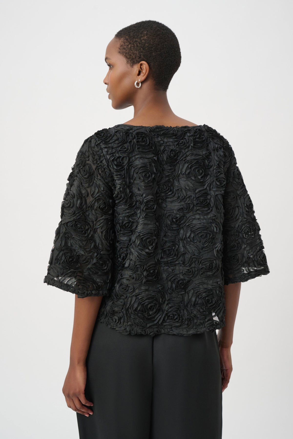Joseph Ribkoff Black Textured Floral Boxy Top