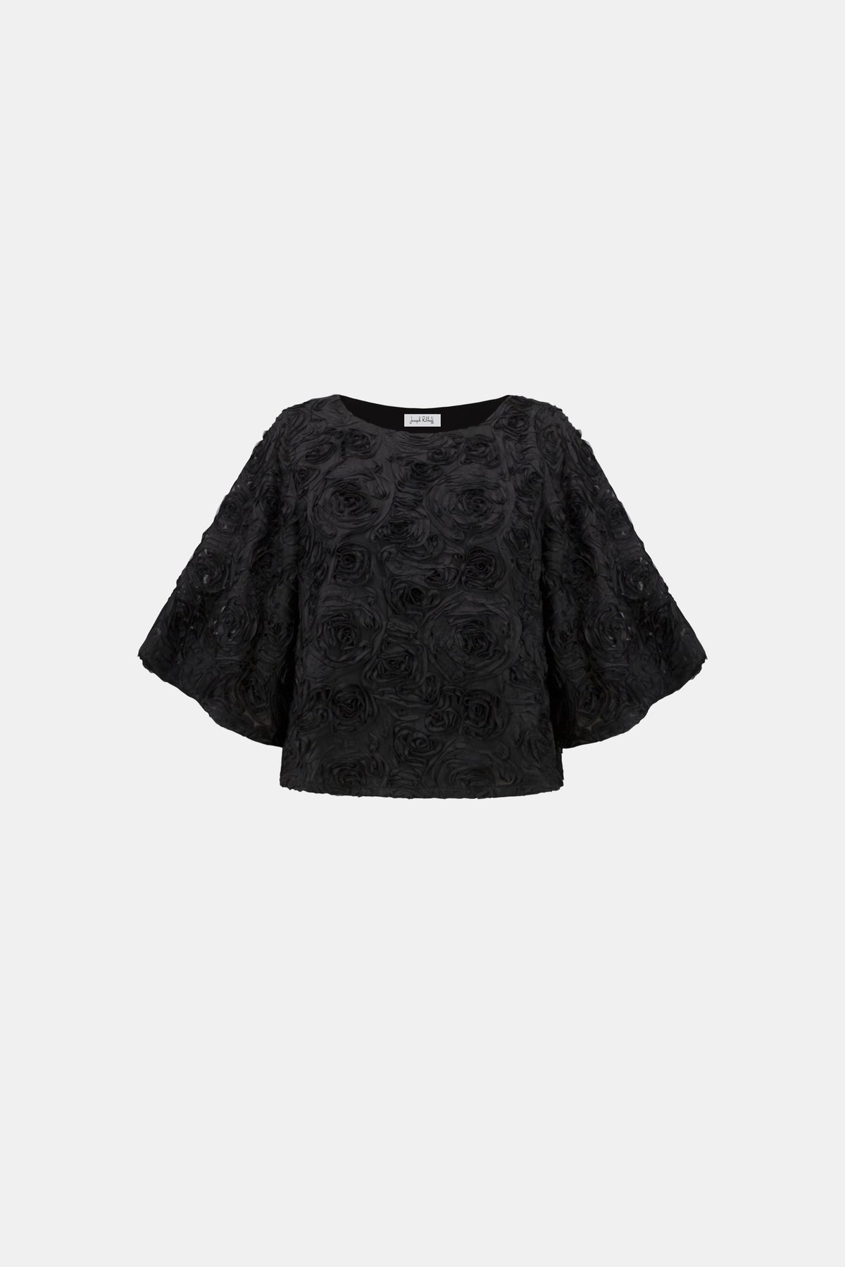 Joseph Ribkoff Black Textured Floral Boxy Top