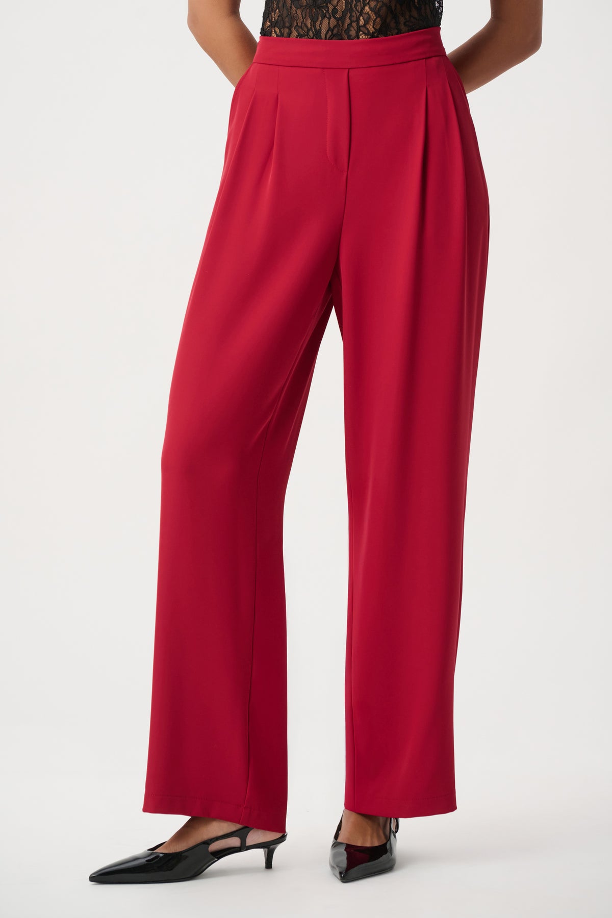 Joseph Ribkoff Deep Cherry Front-Pleated Wide-Leg Pants