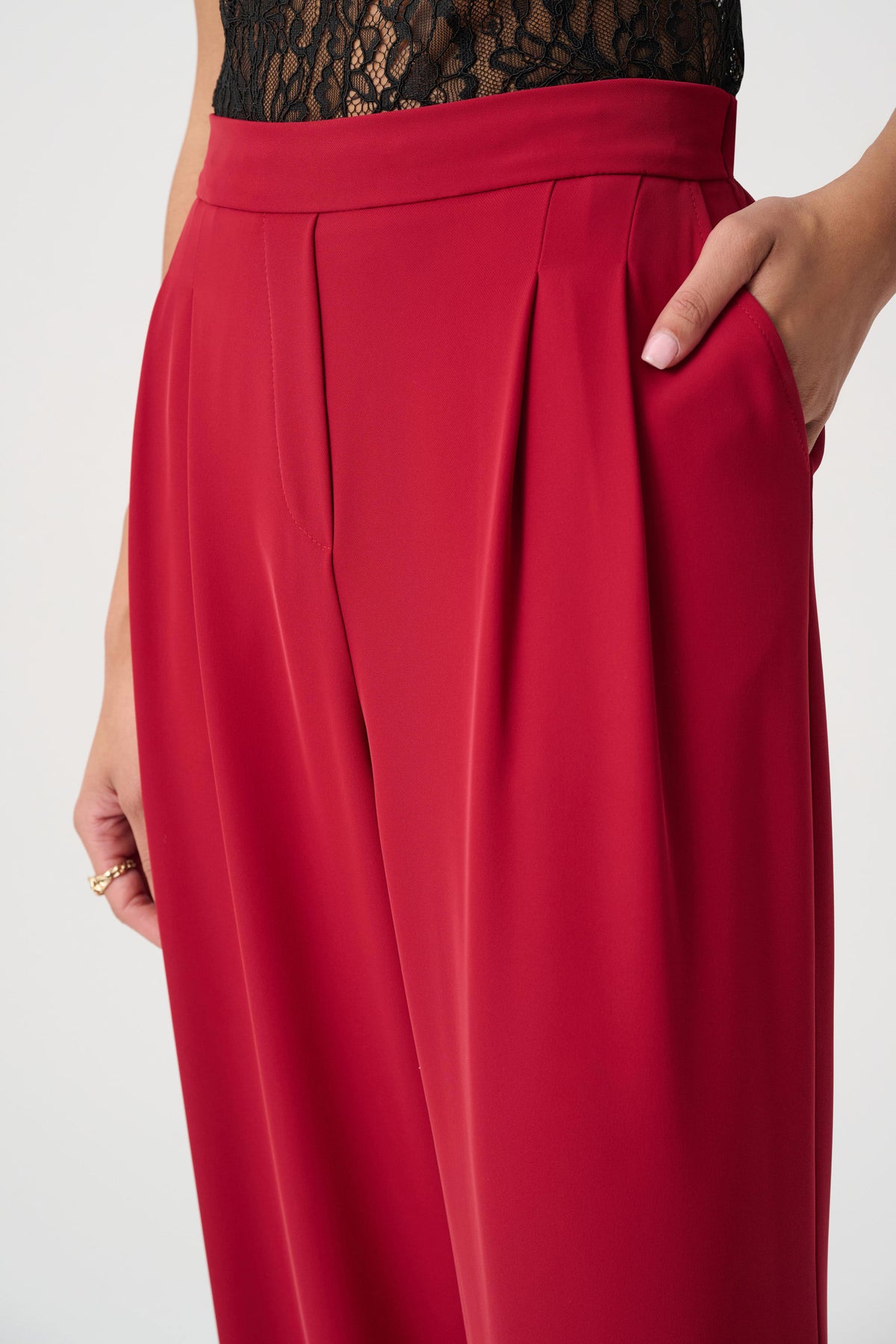 Joseph Ribkoff Deep Cherry Front-Pleated Wide-Leg Pants