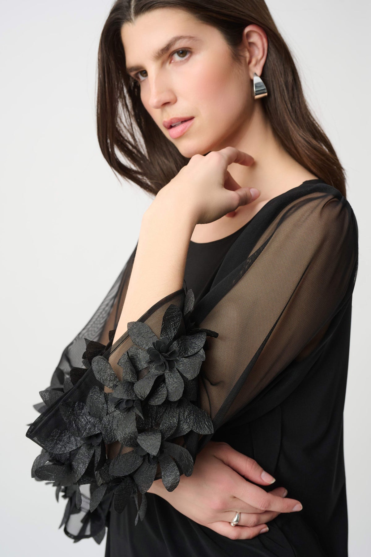 Joseph Ribkoff Black Embellished Bell Sleeve Top
