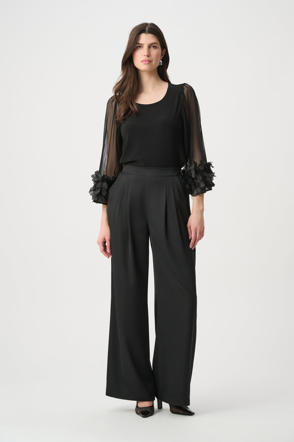 Joseph Ribkoff Black Embellished Bell Sleeve Top