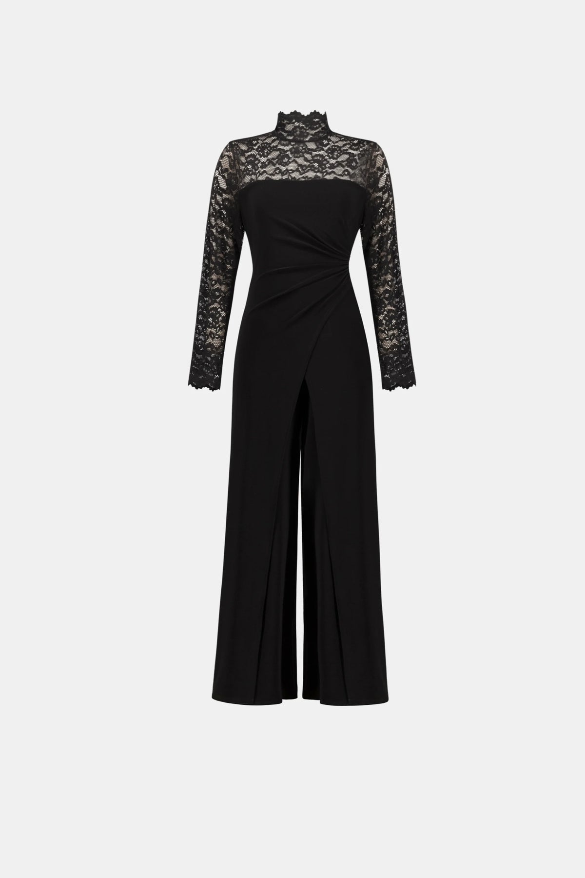 Joseph Ribkoff Black Sheer Lace Sleeve Wide-Leg Jumpsuit