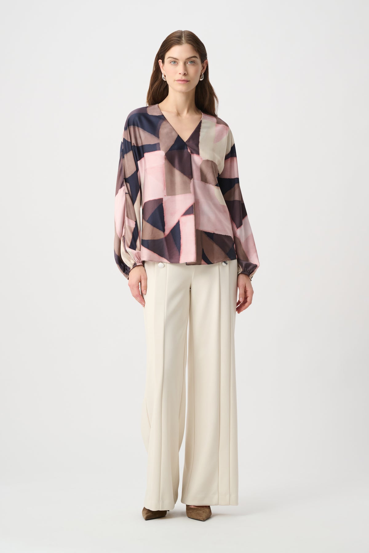 Joseph Ribkoff Black/Multi Geometric Print Recycled Satin Top