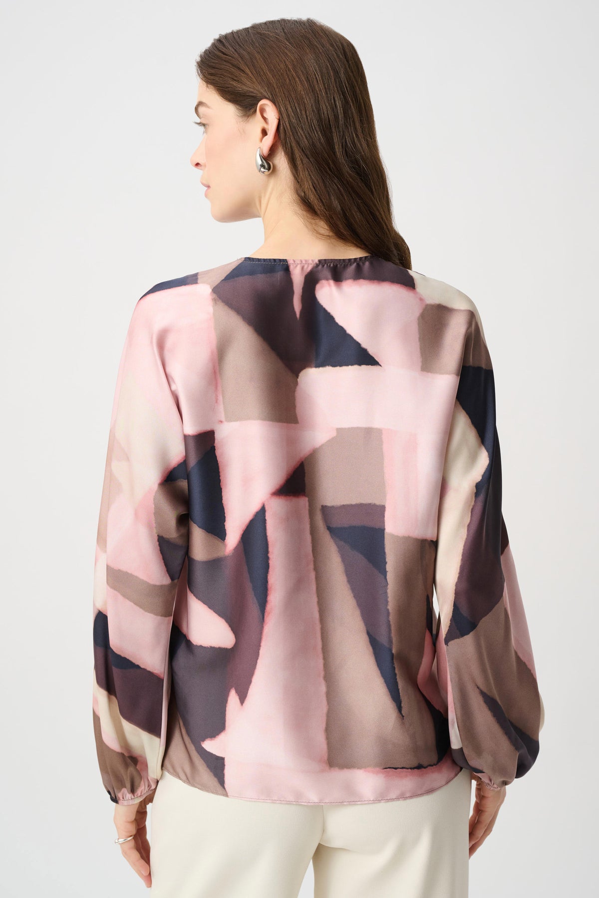 Joseph Ribkoff Black/Multi Geometric Print Recycled Satin Top