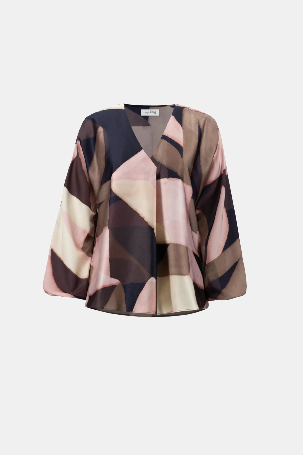 Joseph Ribkoff Black/Multi Geometric Print Recycled Satin Top