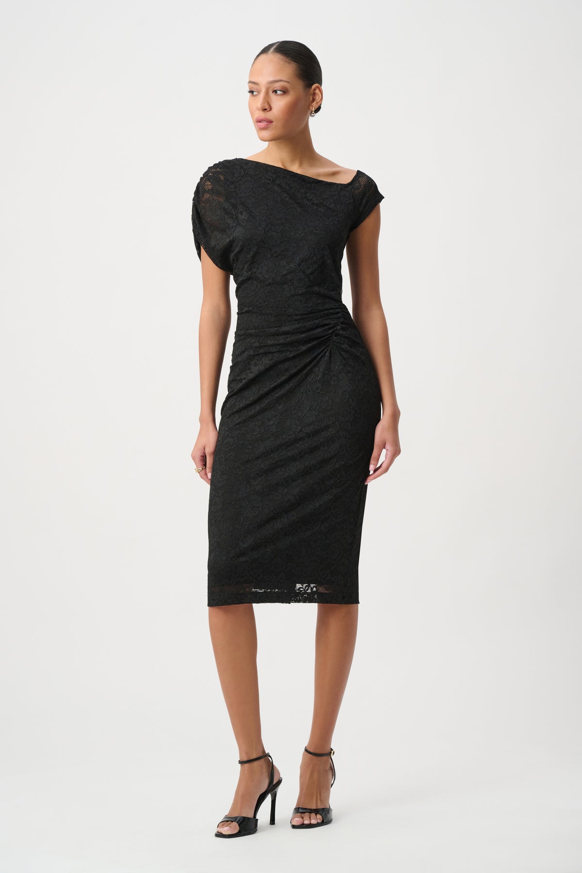 Joseph Ribkoff Black Lace Off-Shoulder Sheath Dress