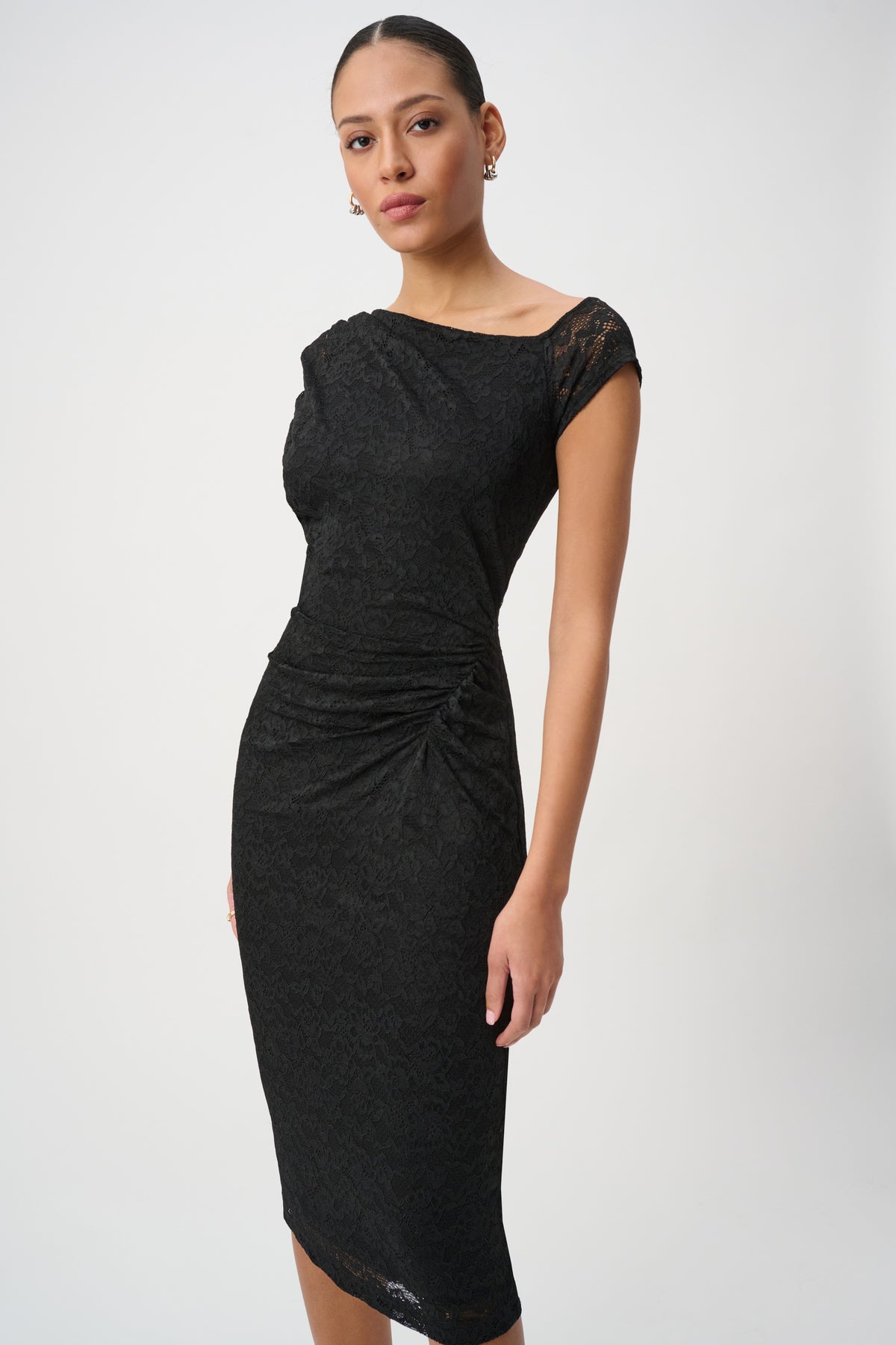 Joseph Ribkoff Black Lace Off-Shoulder Sheath Dress