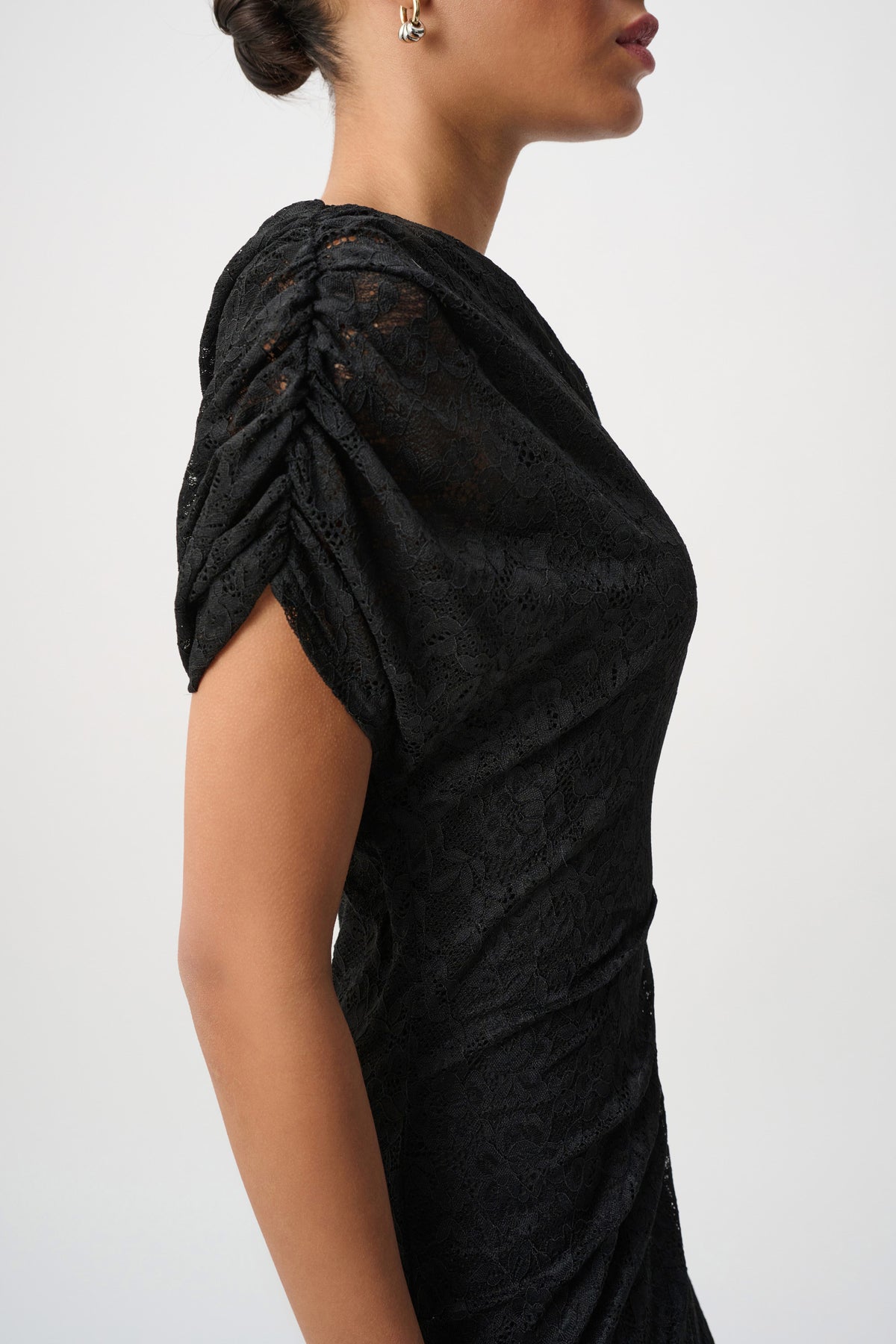 Joseph Ribkoff Black Lace Off-Shoulder Sheath Dress