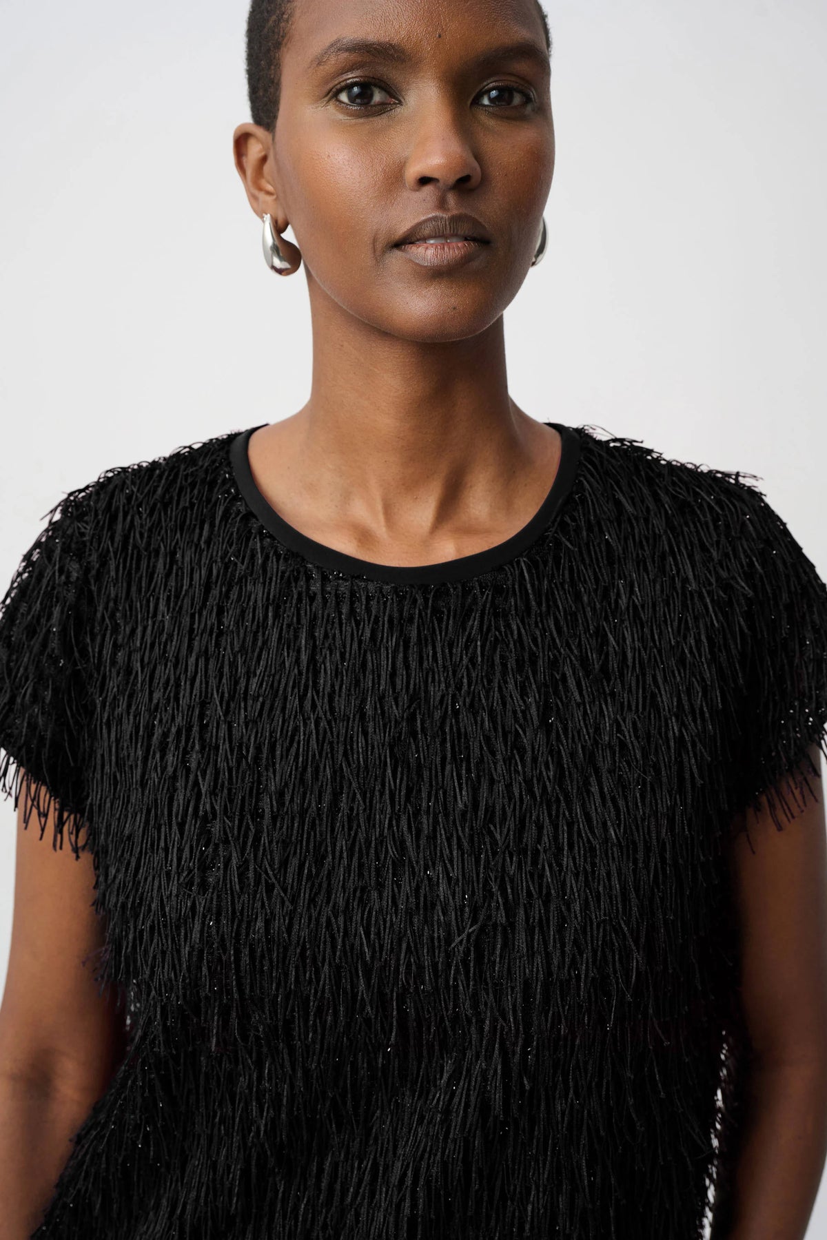 Joseph Ribkoff Black Novelty Fringe Top