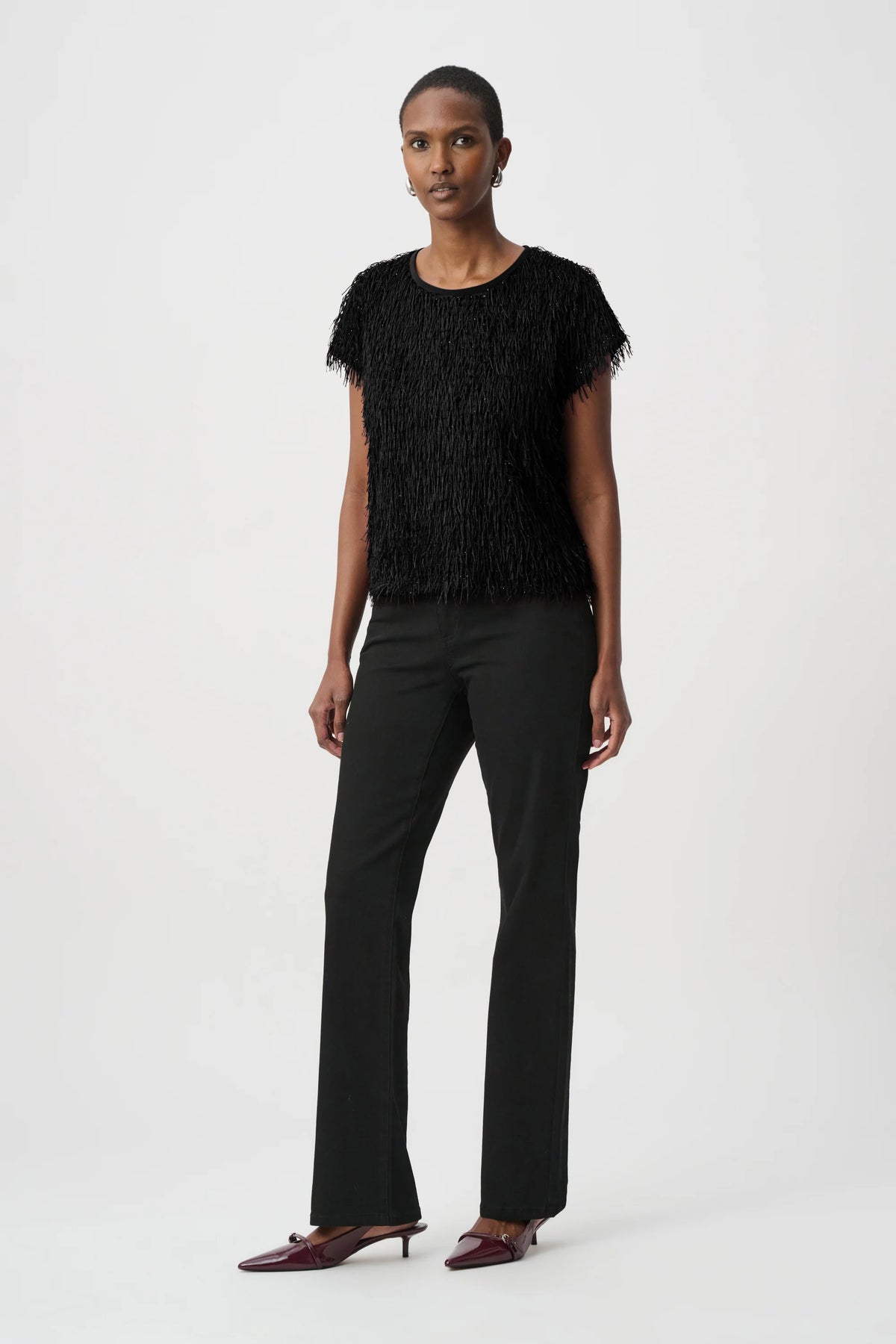 Joseph Ribkoff Black Novelty Fringe Top