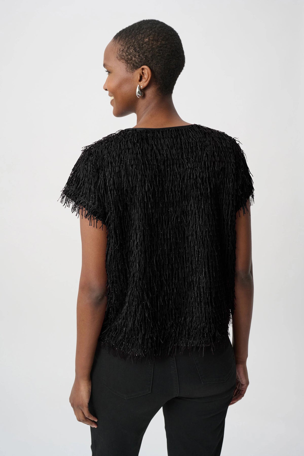 Joseph Ribkoff Black Novelty Fringe Top