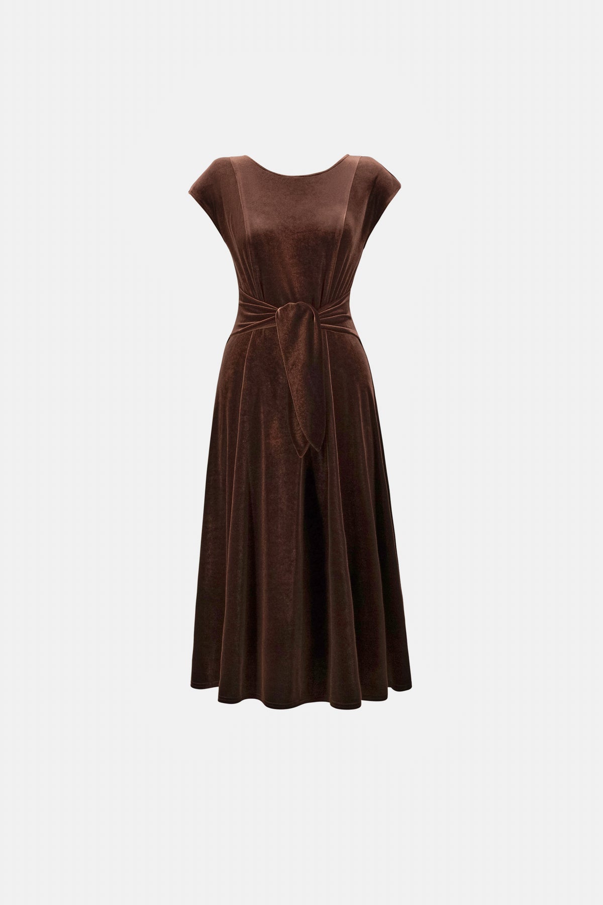 Joseph Ribkoff Mahogany Velvet Fit &amp; Flare Belted Dress