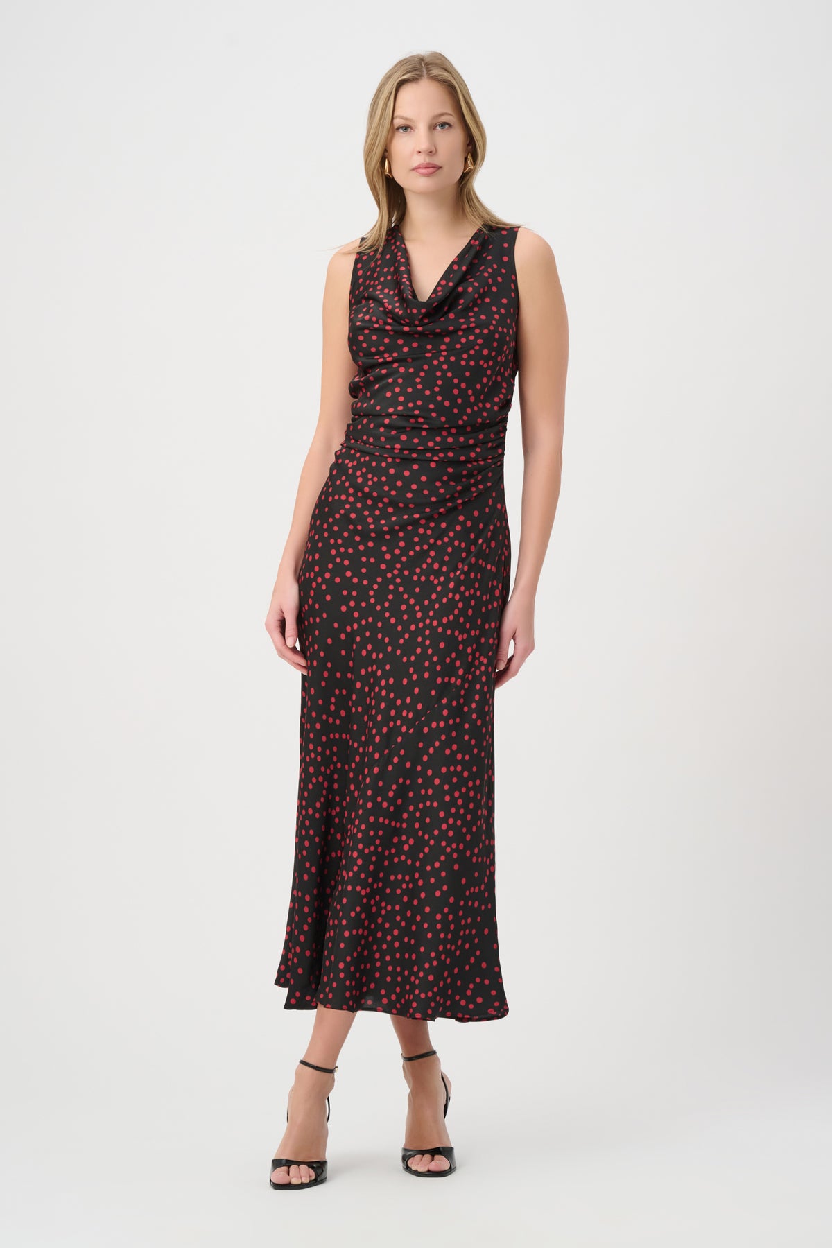 Joseph Ribkoff Black/Deep Cherry Polka Dot Recycled Satin A-Line Dress