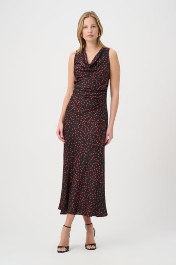 Joseph Ribkoff Black/Deep Cherry Polka Dot Recycled Satin A-Line Dress