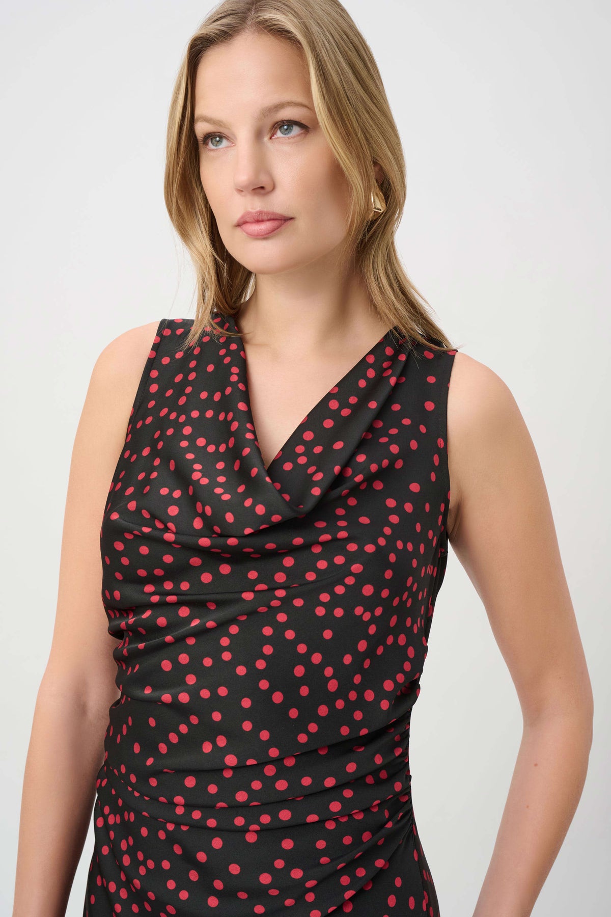 Joseph Ribkoff Black/Deep Cherry Polka Dot Recycled Satin A-Line Dress