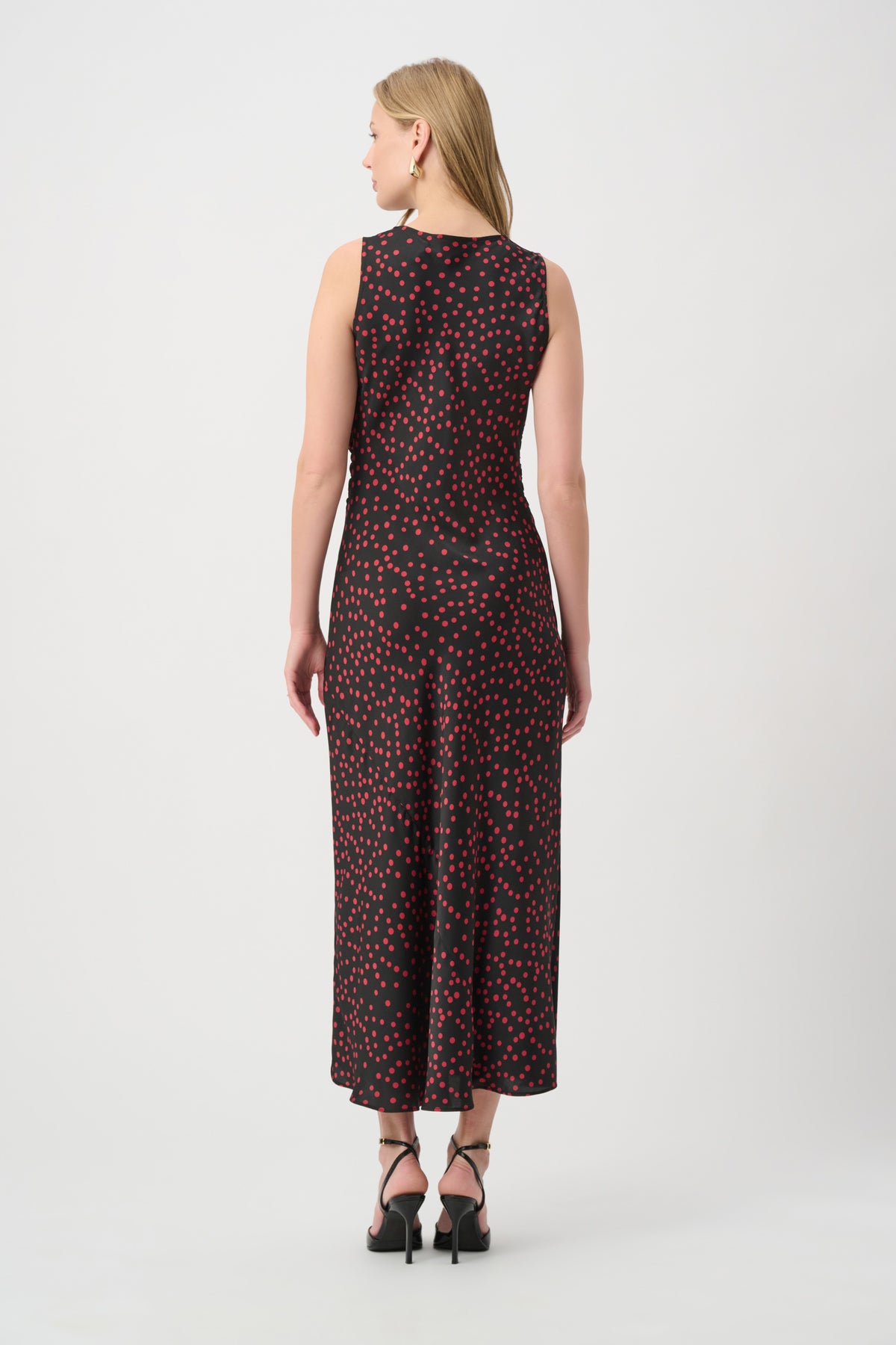 Joseph Ribkoff Black/Deep Cherry Polka Dot Recycled Satin A-Line Dress