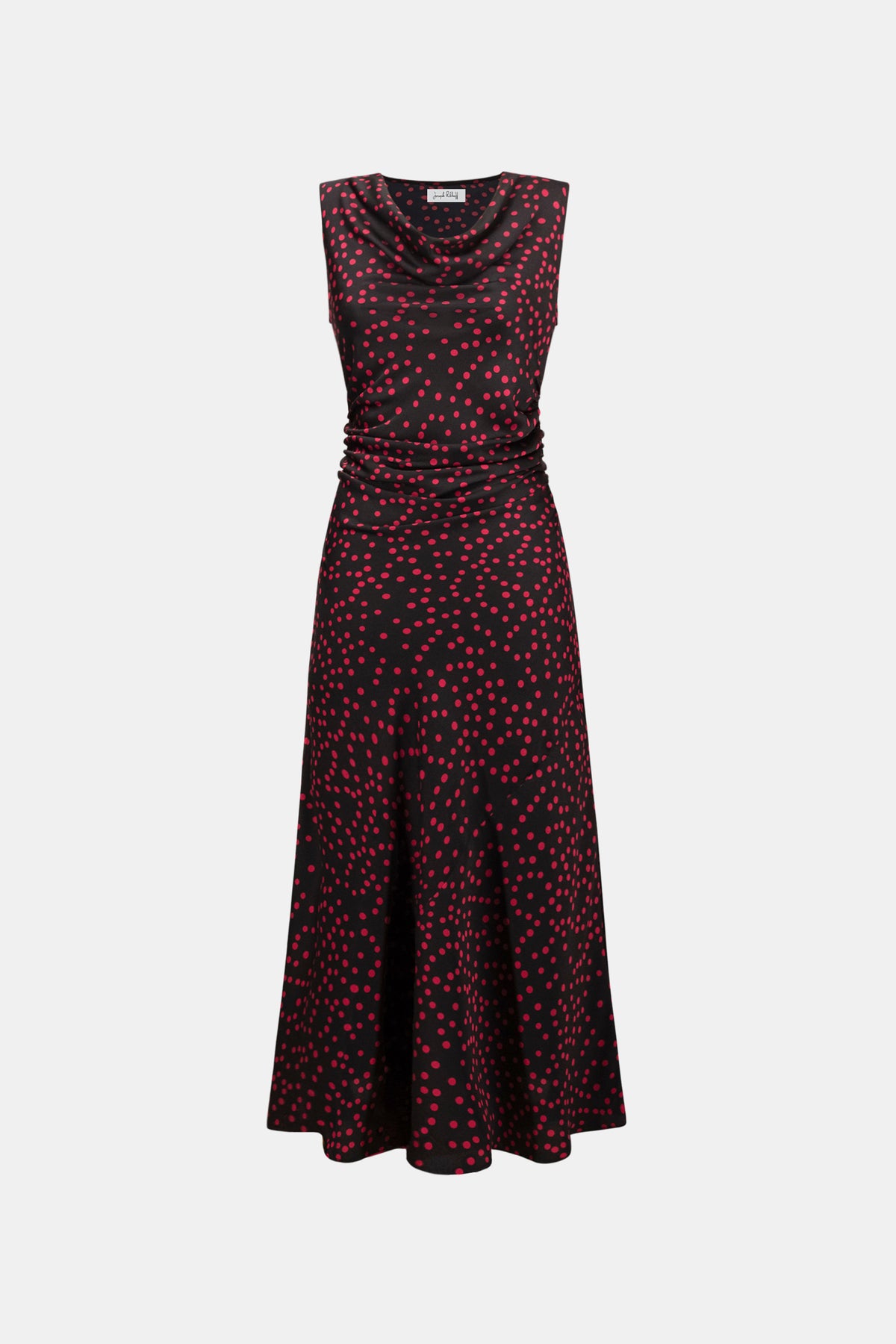 Joseph Ribkoff Black/Deep Cherry Polka Dot Recycled Satin A-Line Dress