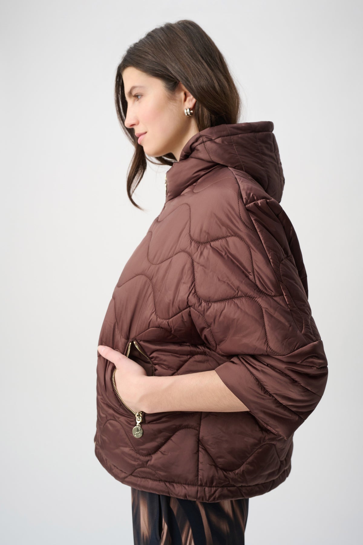 Joseph Ribkoff Mahogany Hooded Quilted Cocoon Jacket