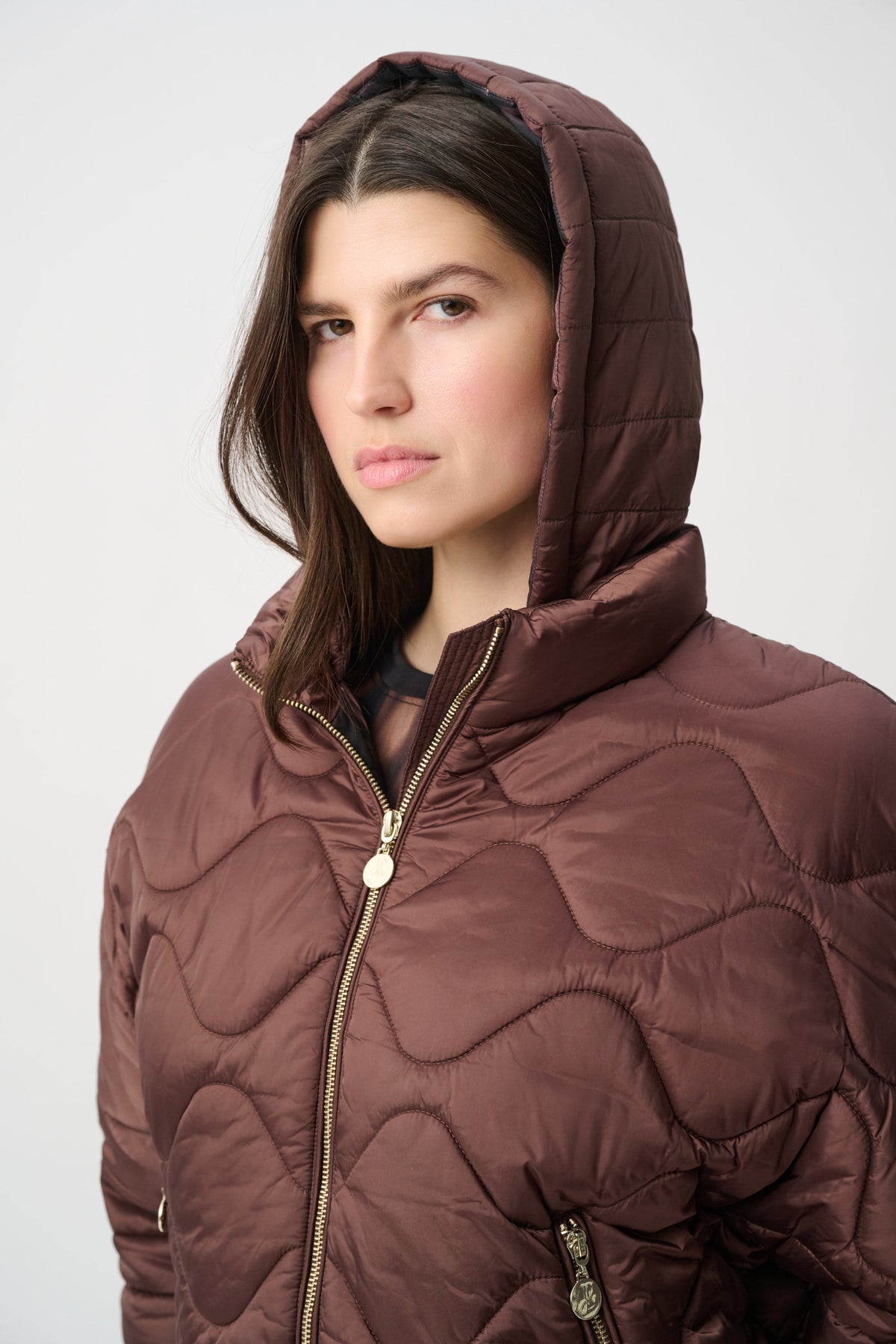 Joseph Ribkoff Mahogany Hooded Quilted Cocoon Jacket