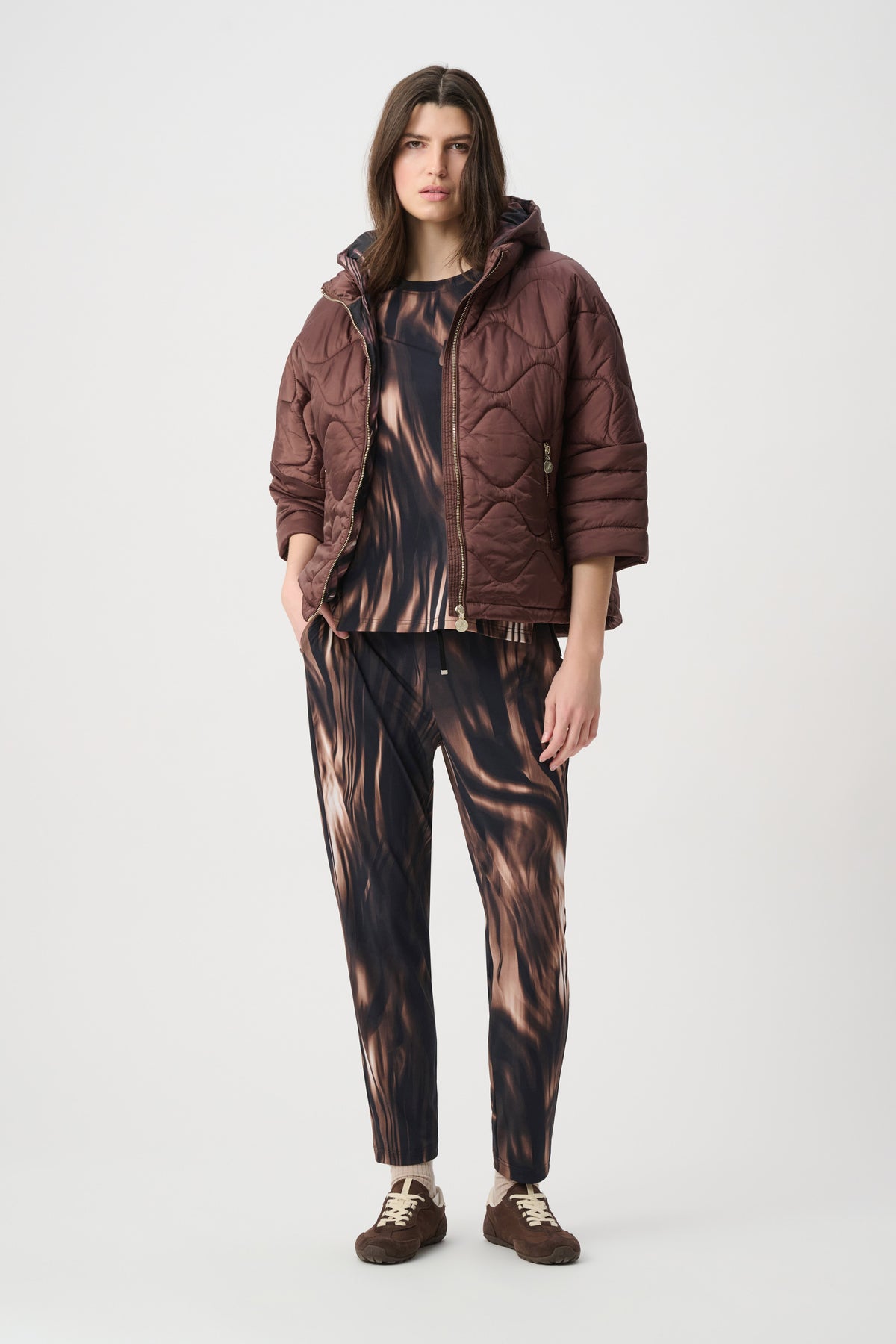 Joseph Ribkoff Mahogany Hooded Quilted Cocoon Jacket