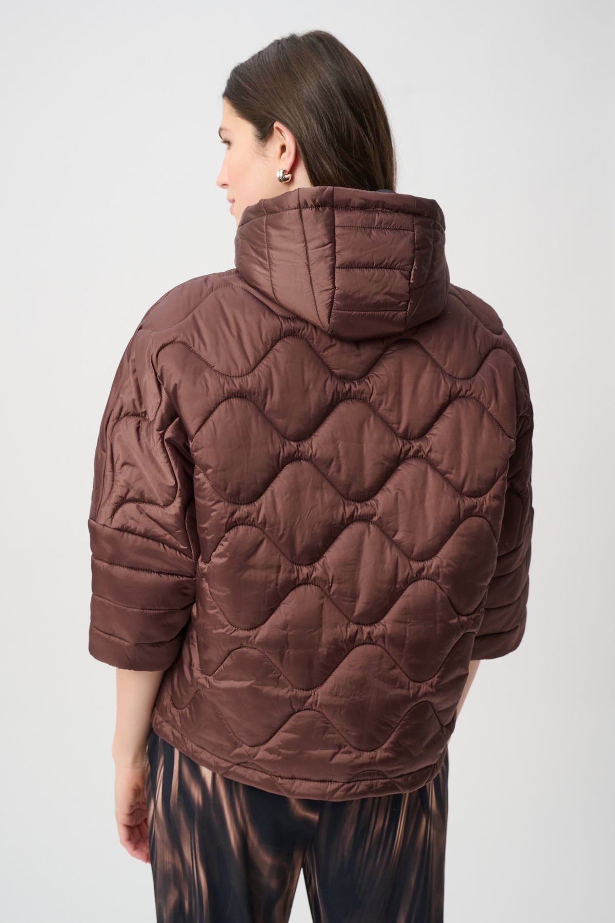 Joseph Ribkoff Mahogany Hooded Quilted Cocoon Jacket