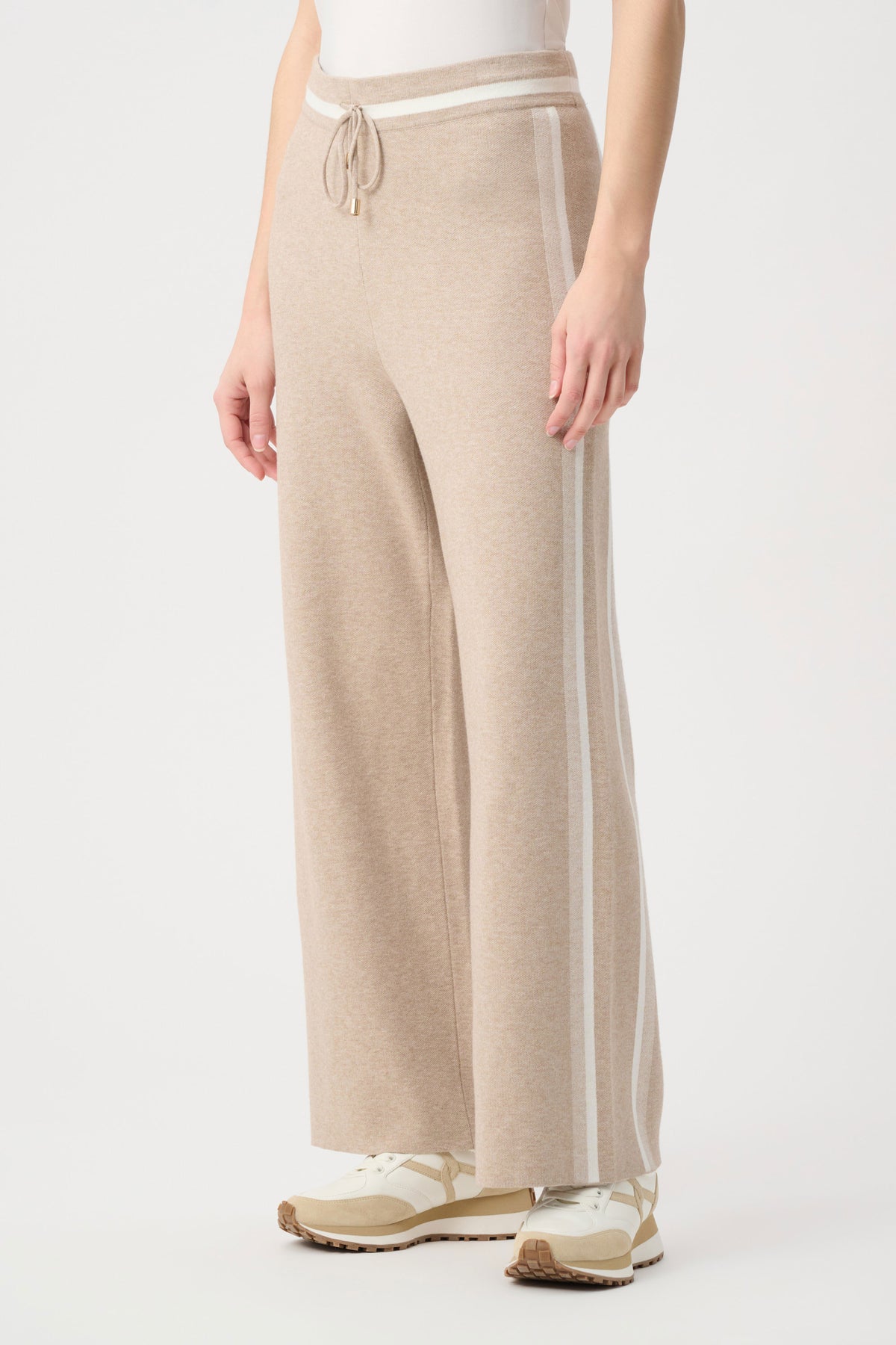 Joseph Ribkoff Fawn Melange/Winter White Striped Wide Leg Sweater Pant