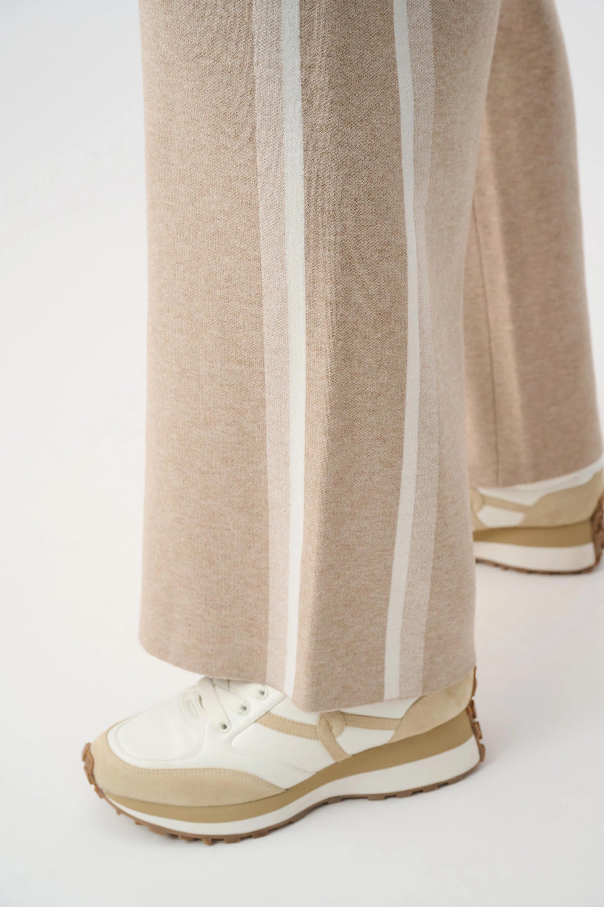 Joseph Ribkoff Fawn Melange/Winter White Striped Wide Leg Sweater Pant