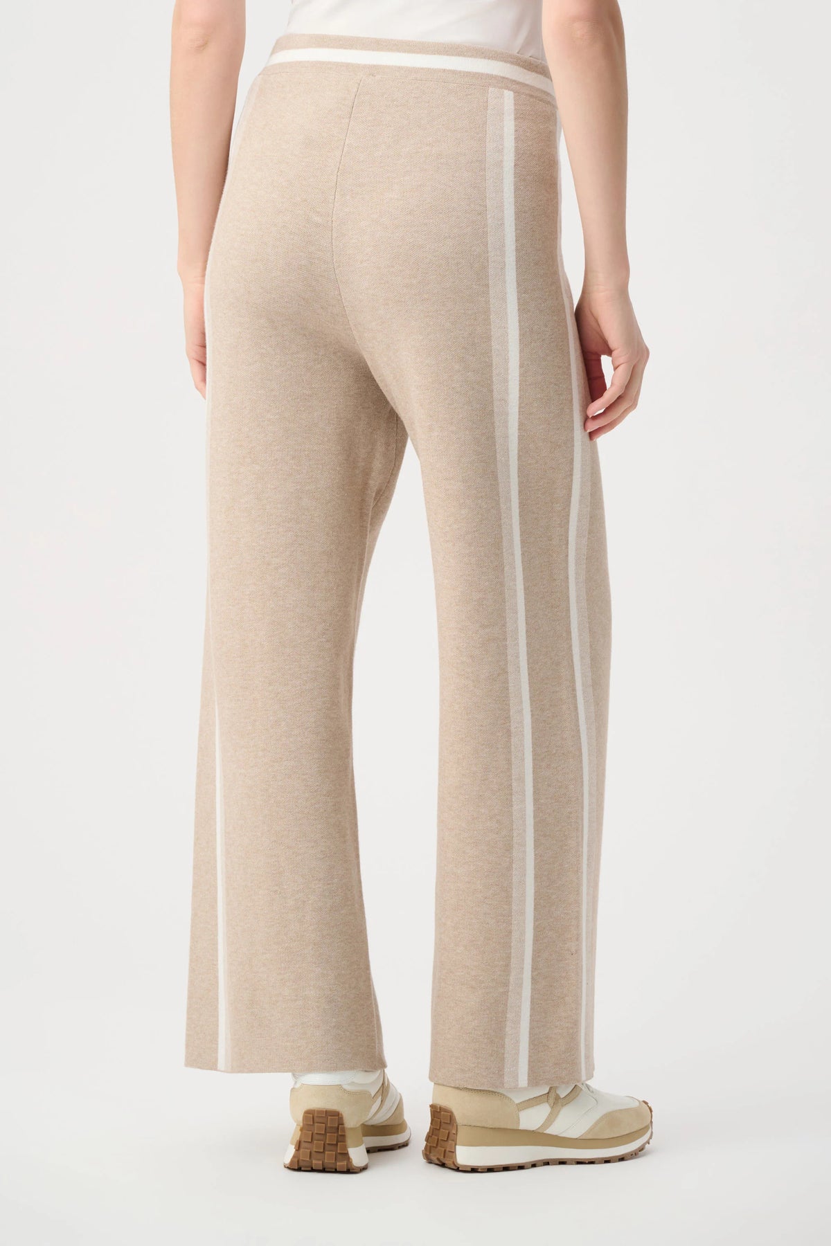 Joseph Ribkoff Fawn Melange/Winter White Striped Wide Leg Sweater Pant