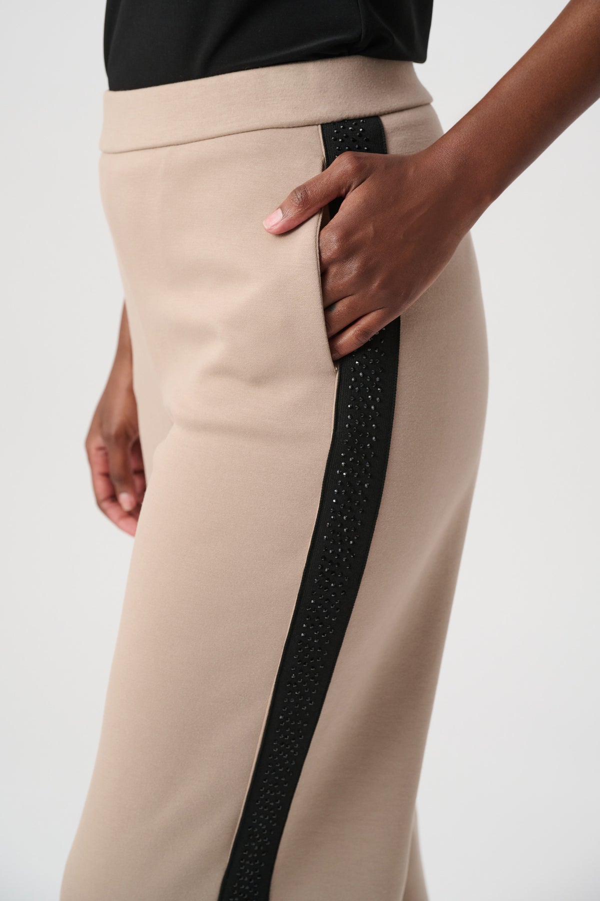 Joseph Ribkoff Fawn Wide Leg Pant With Rhinestones