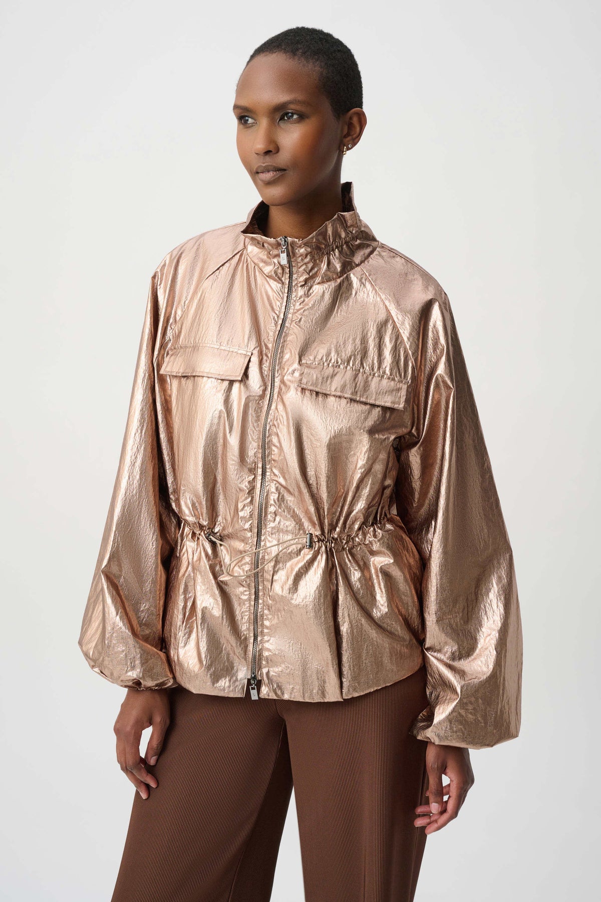 Joseph Ribkoff Palladium Metallic Nylon Cocoon Jacket