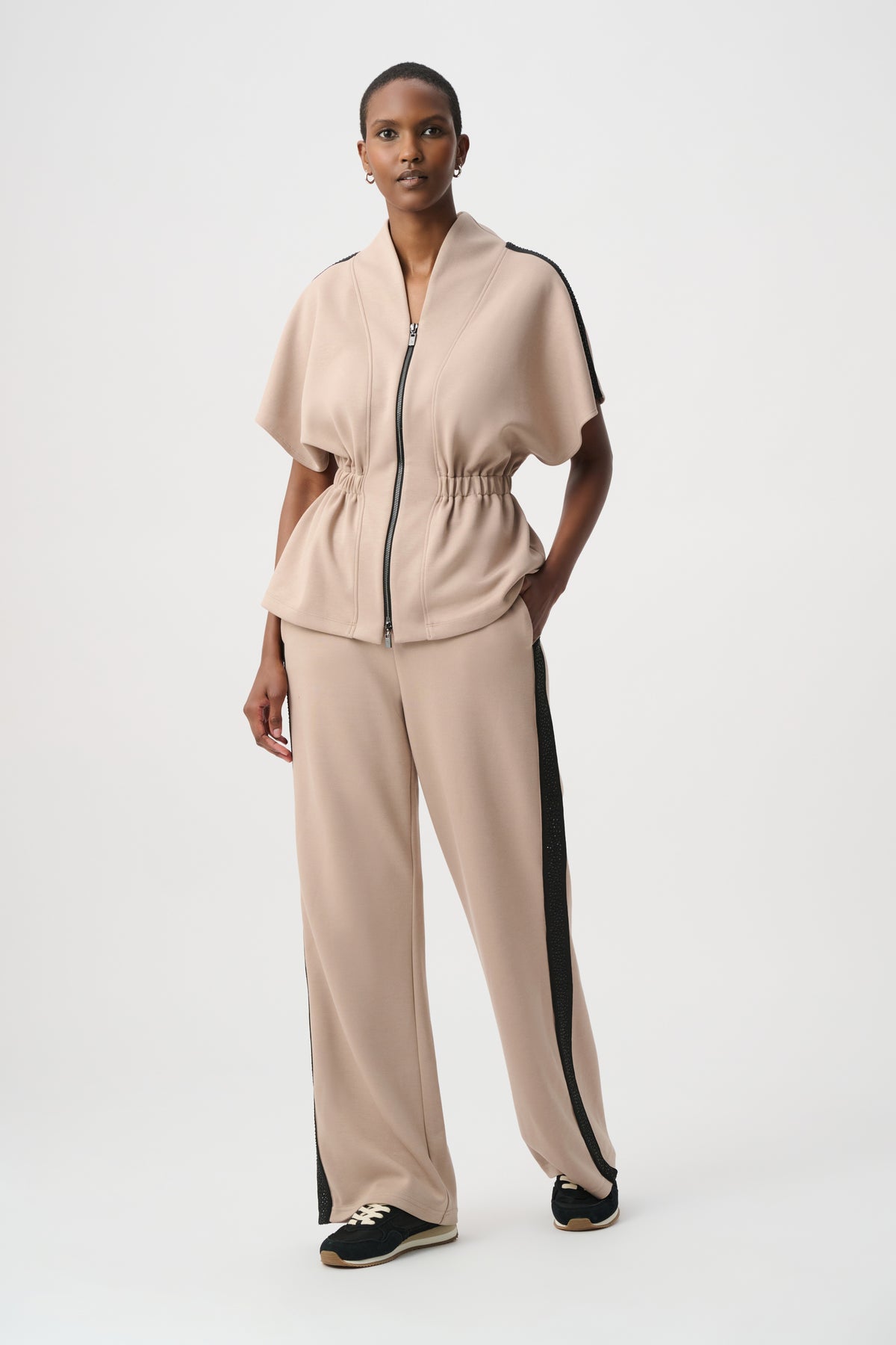 Joseph Ribkoff Fawn Rhinestone Trim Kimono Sleeve Jacket