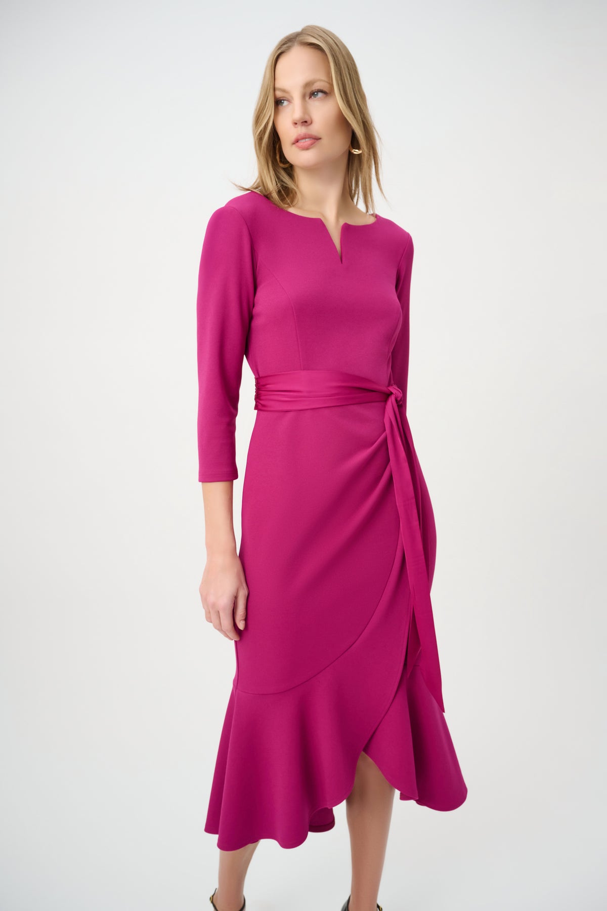 Joseph Ribkoff Deep Magenta Trumpet Dress With Satin Sash