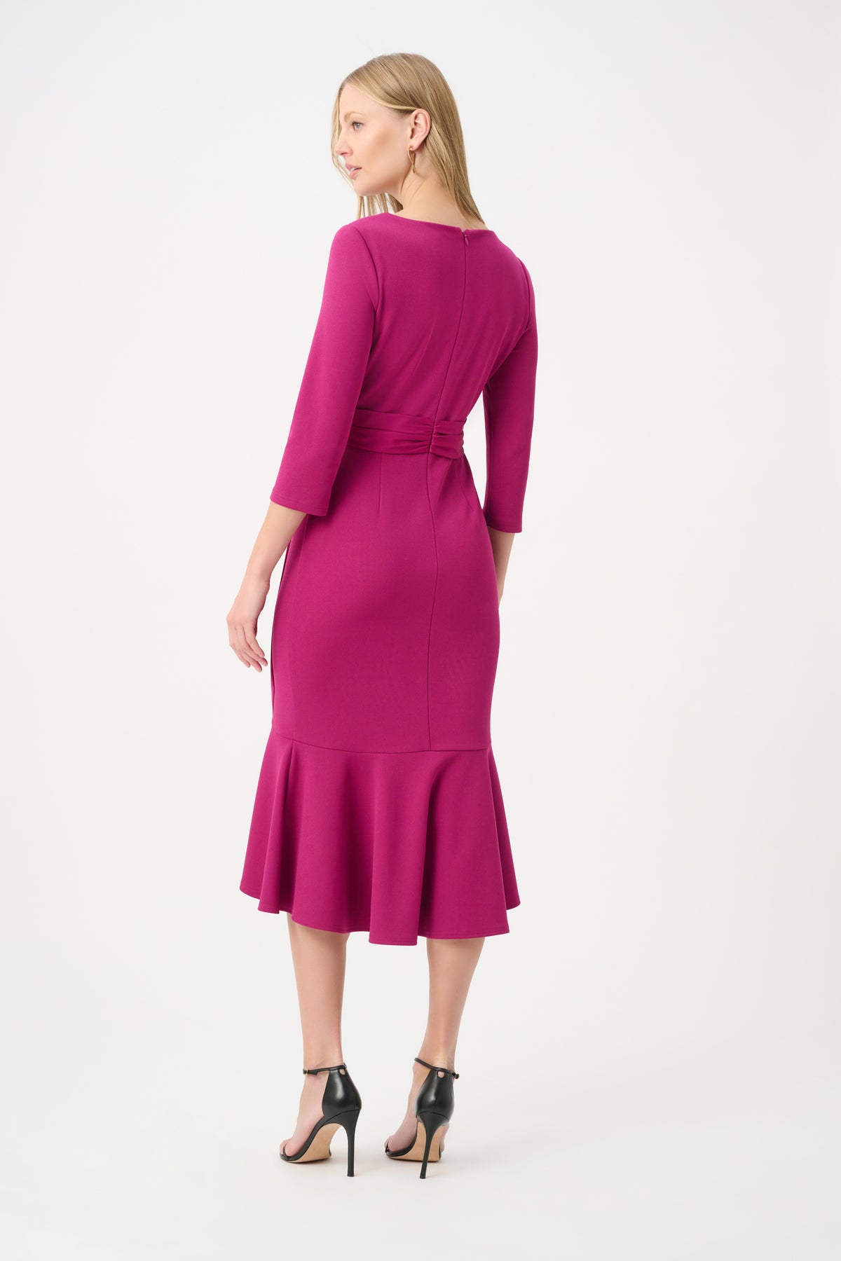 Joseph Ribkoff Deep Magenta Trumpet Dress With Satin Sash